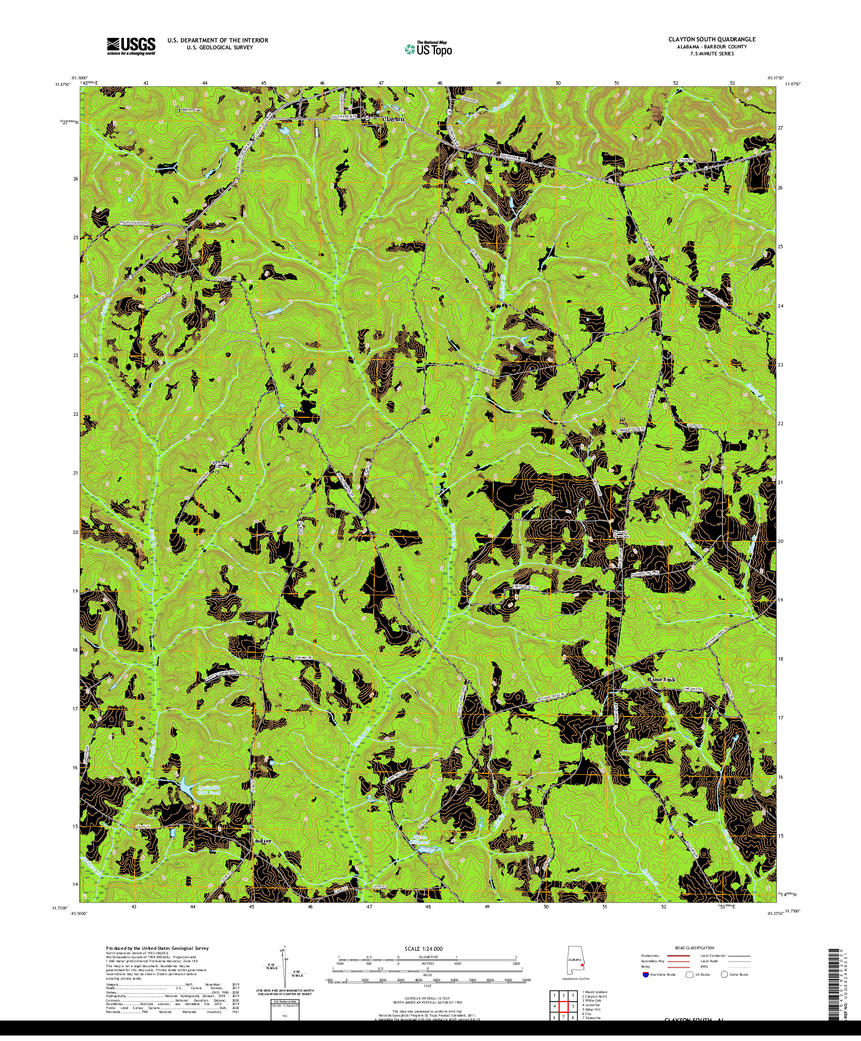 USGS US TOPO 7.5-MINUTE MAP FOR CLAYTON SOUTH, AL 2020