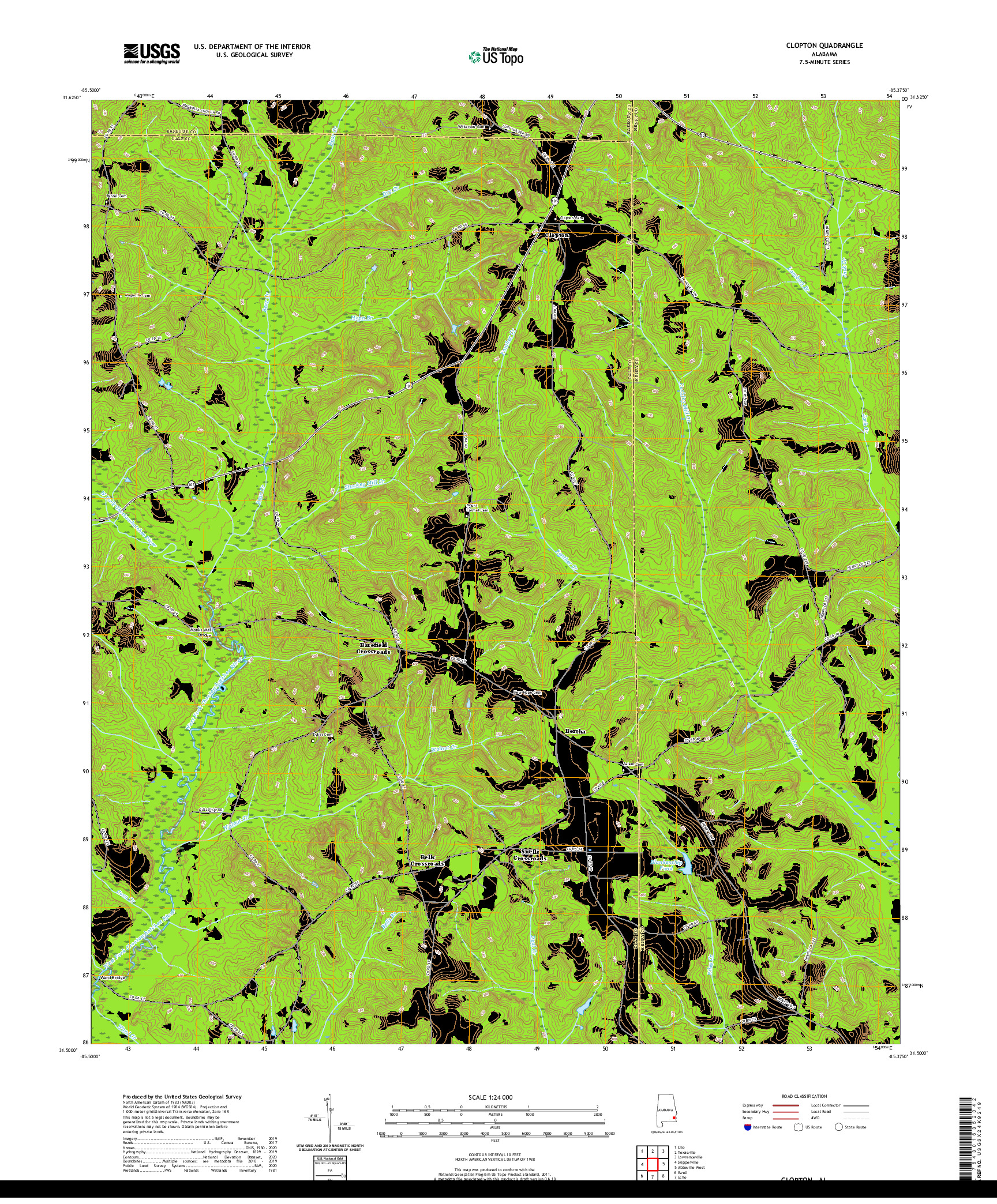 USGS US TOPO 7.5-MINUTE MAP FOR CLOPTON, AL 2020