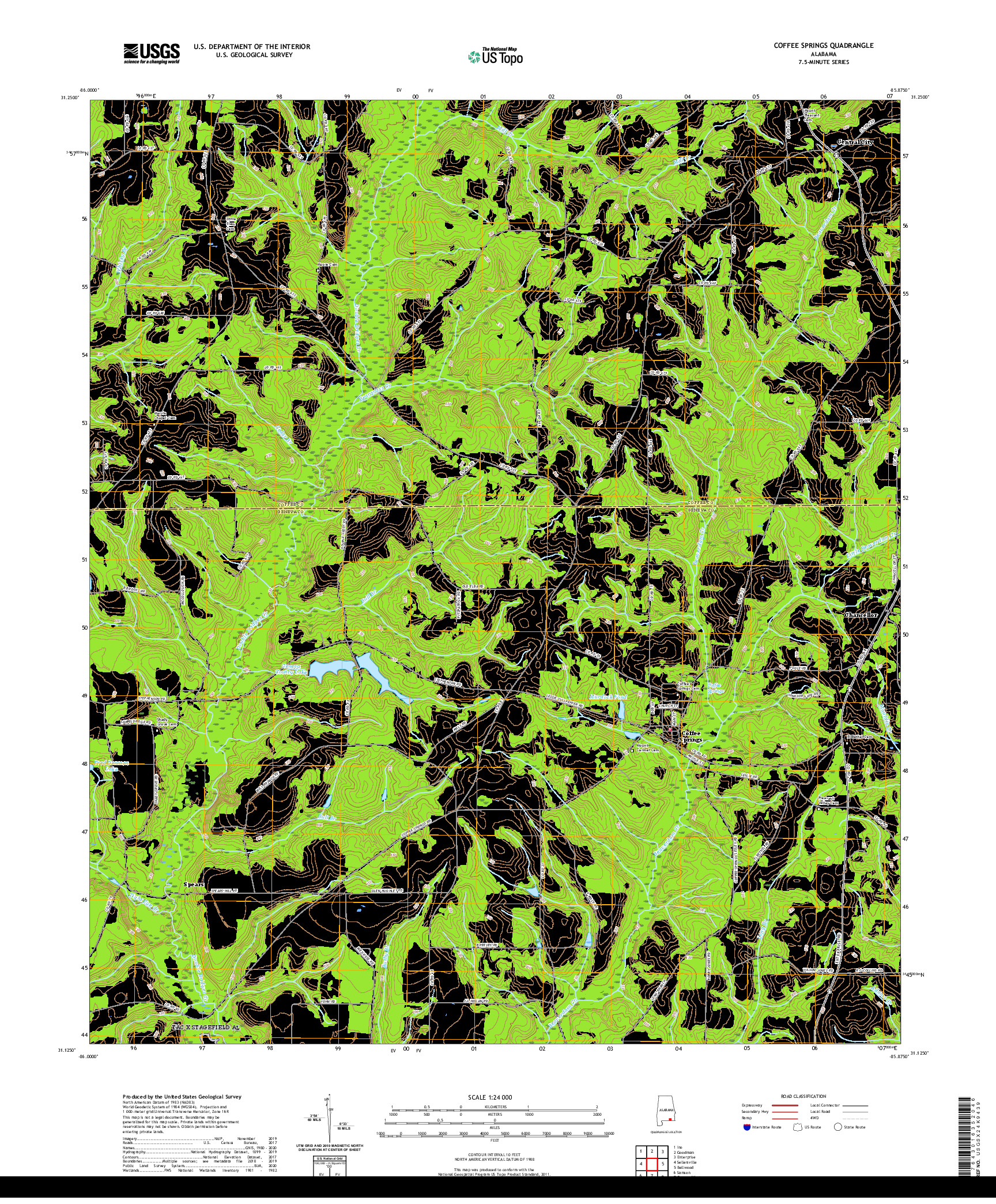 USGS US TOPO 7.5-MINUTE MAP FOR COFFEE SPRINGS, AL 2020