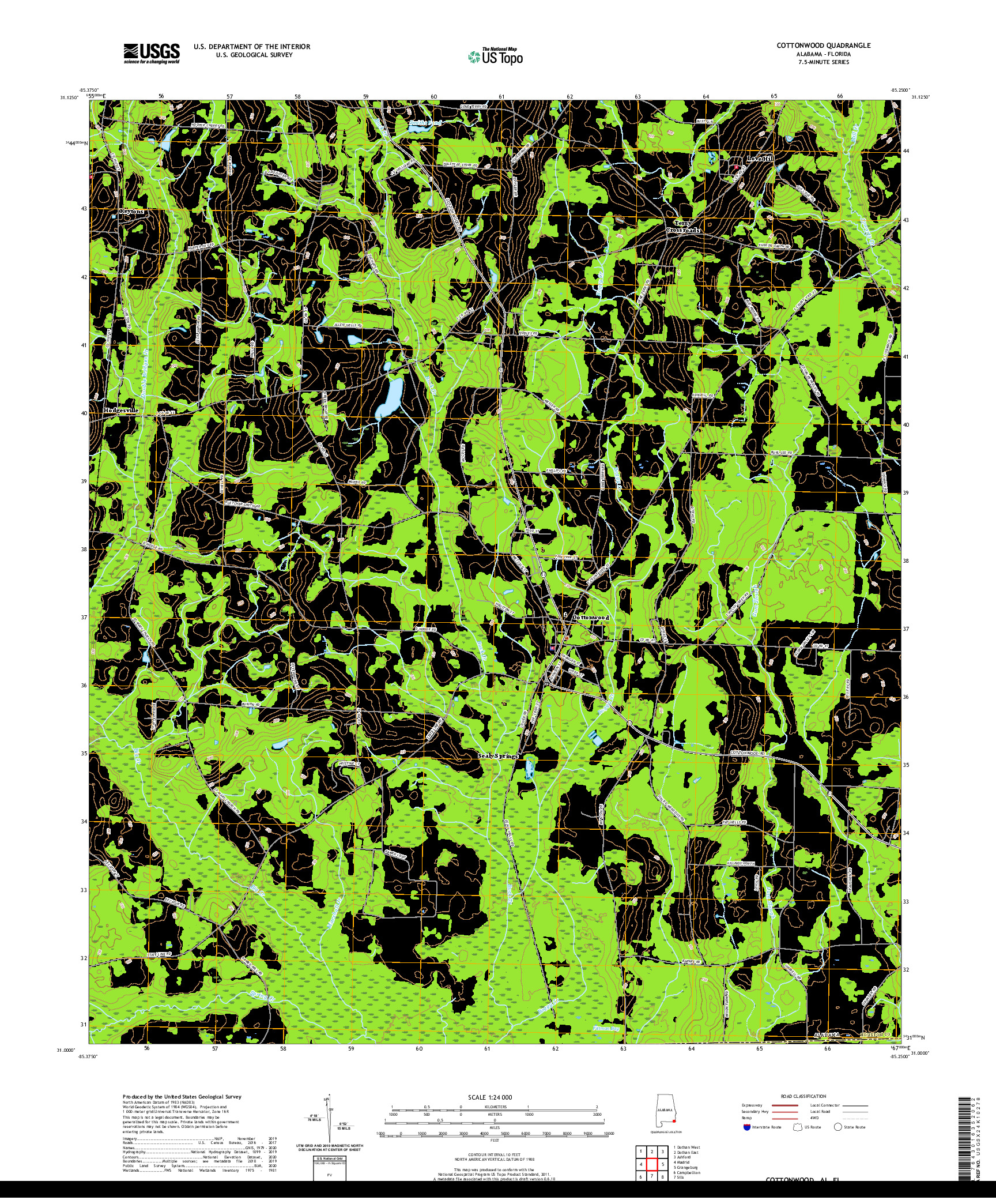 USGS US TOPO 7.5-MINUTE MAP FOR COTTONWOOD, AL,FL 2020