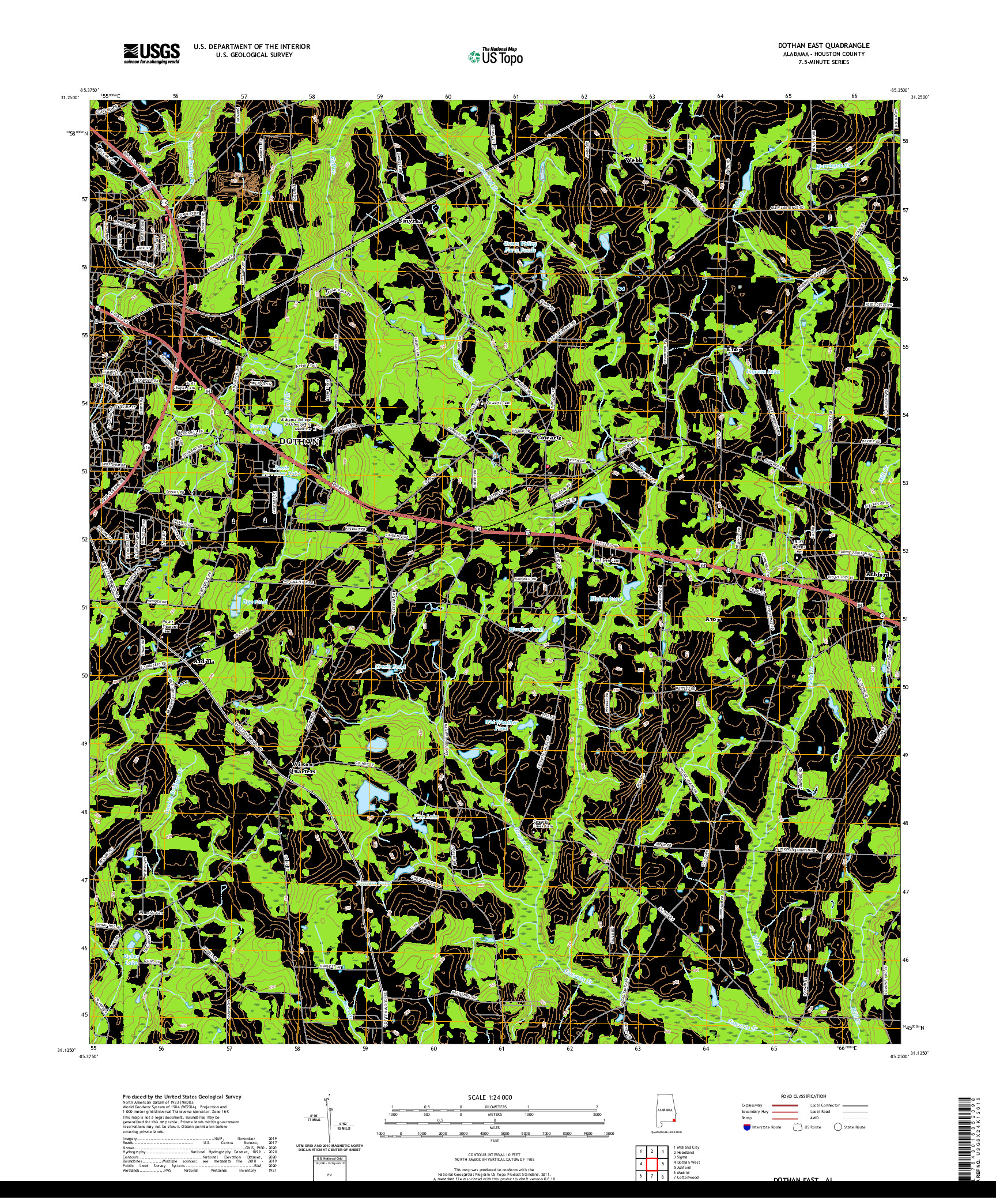 USGS US TOPO 7.5-MINUTE MAP FOR DOTHAN EAST, AL 2020