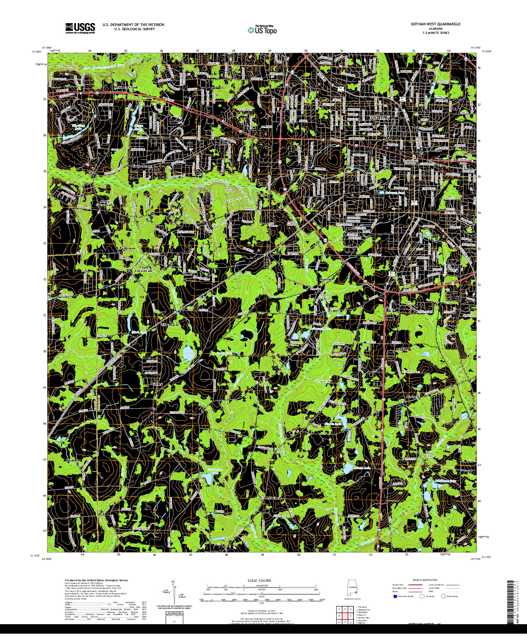 USGS US TOPO 7.5-MINUTE MAP FOR DOTHAN WEST, AL 2020