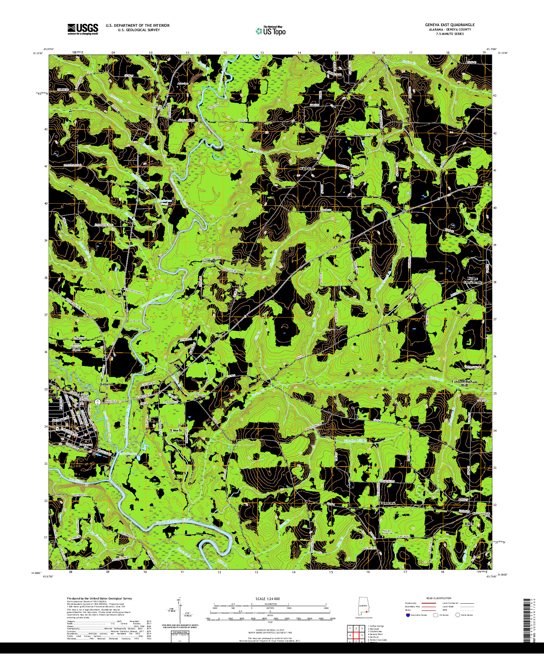 USGS US TOPO 7.5-MINUTE MAP FOR GENEVA EAST, AL 2020