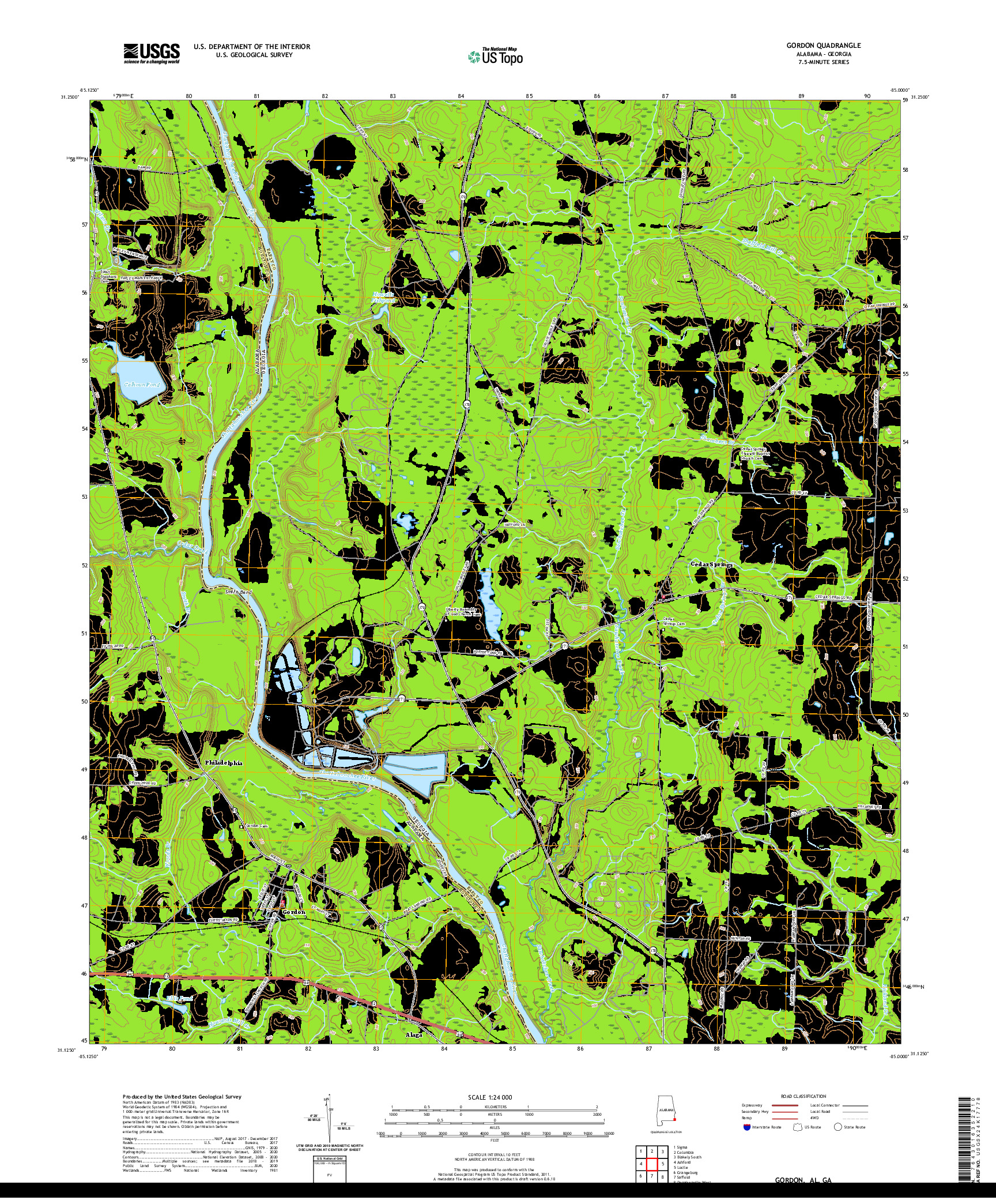 USGS US TOPO 7.5-MINUTE MAP FOR GORDON, AL,GA 2020