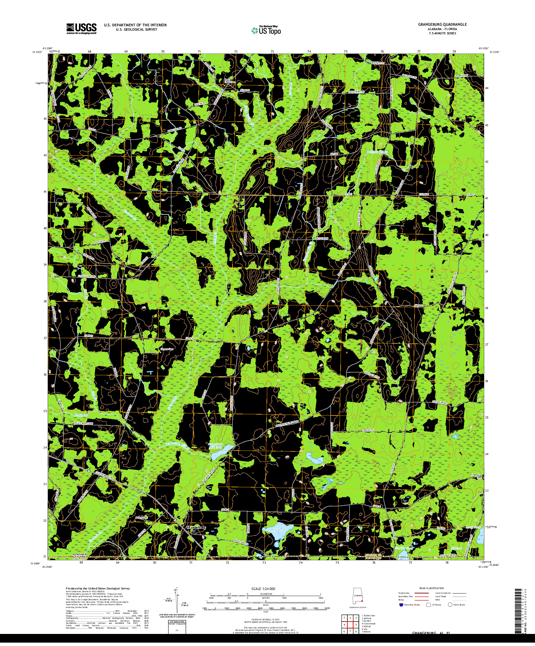 USGS US TOPO 7.5-MINUTE MAP FOR GRANGEBURG, AL,FL 2020