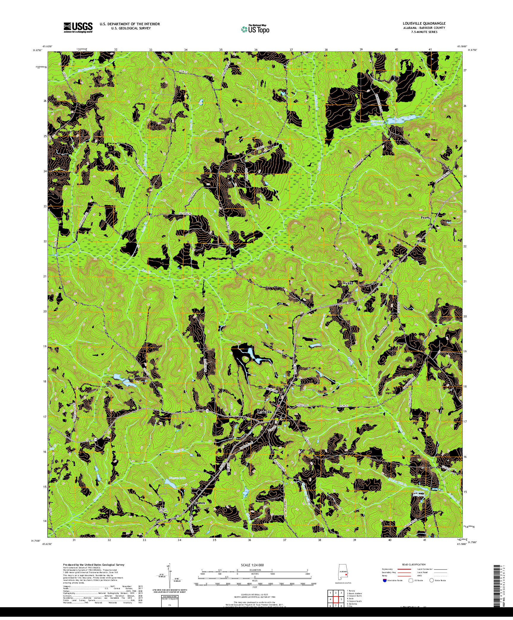 USGS US TOPO 7.5-MINUTE MAP FOR LOUISVILLE, AL 2020
