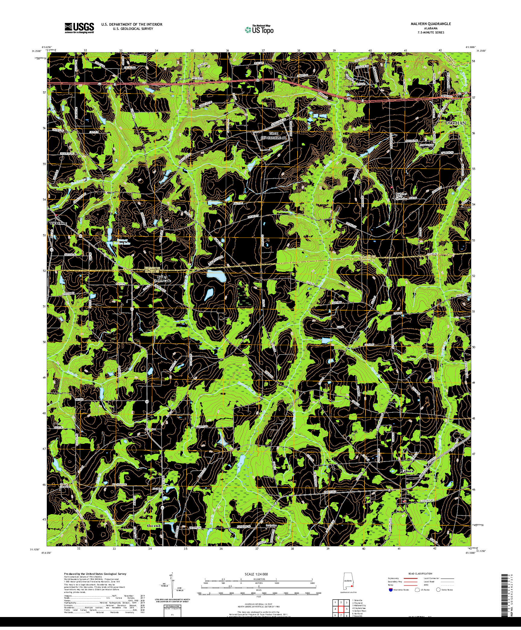 USGS US TOPO 7.5-MINUTE MAP FOR MALVERN, AL 2020