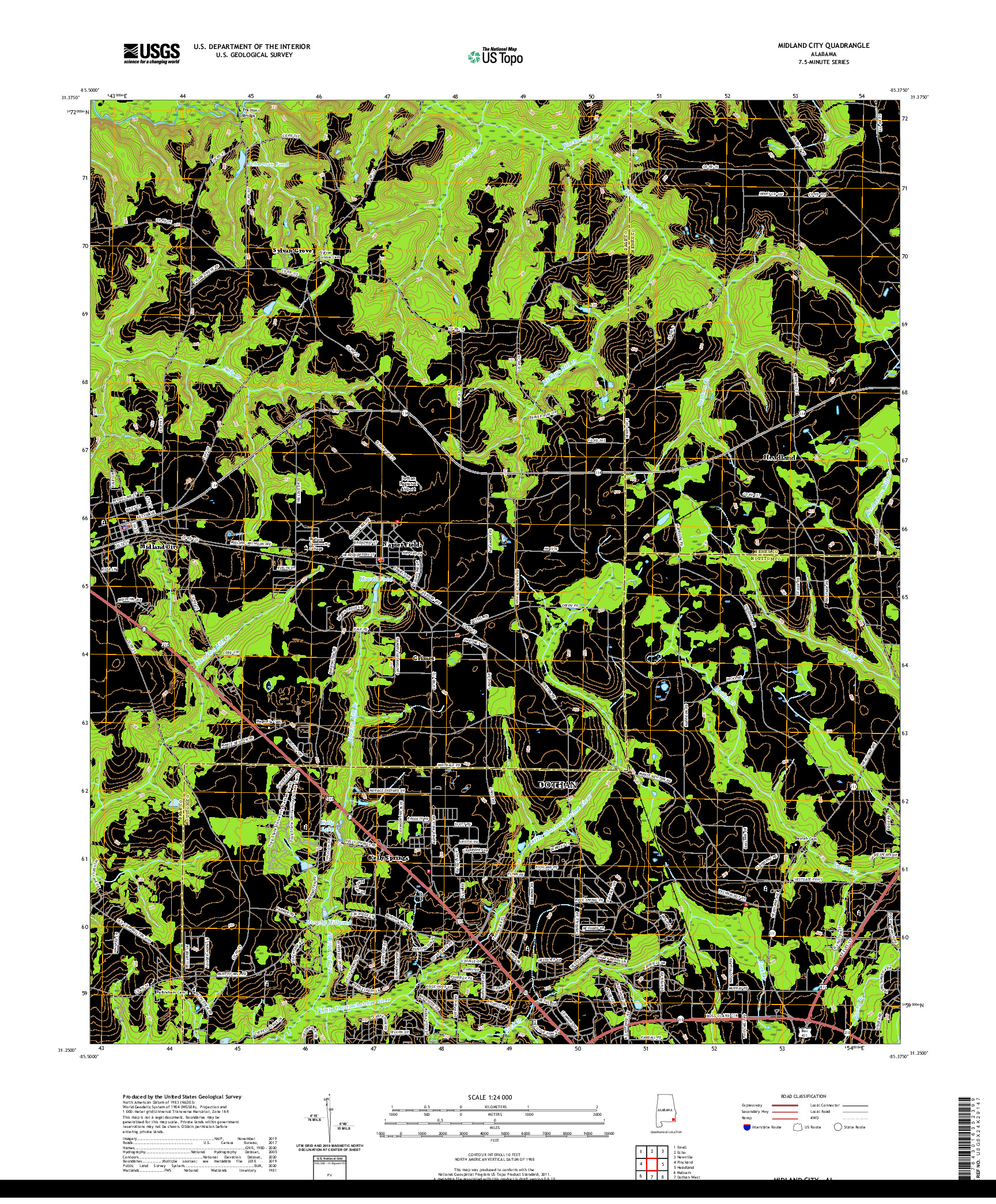USGS US TOPO 7.5-MINUTE MAP FOR MIDLAND CITY, AL 2020