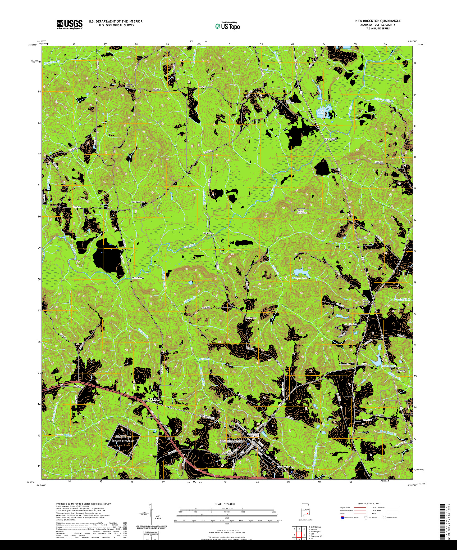 USGS US TOPO 7.5-MINUTE MAP FOR NEW BROCKTON, AL 2020