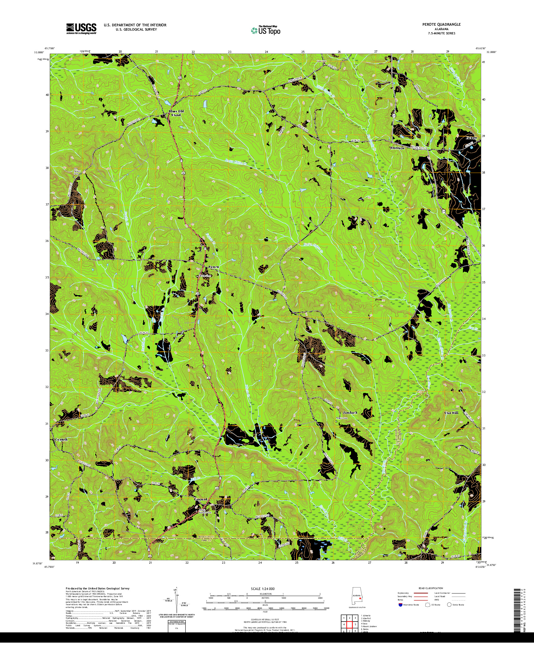 USGS US TOPO 7.5-MINUTE MAP FOR PEROTE, AL 2020