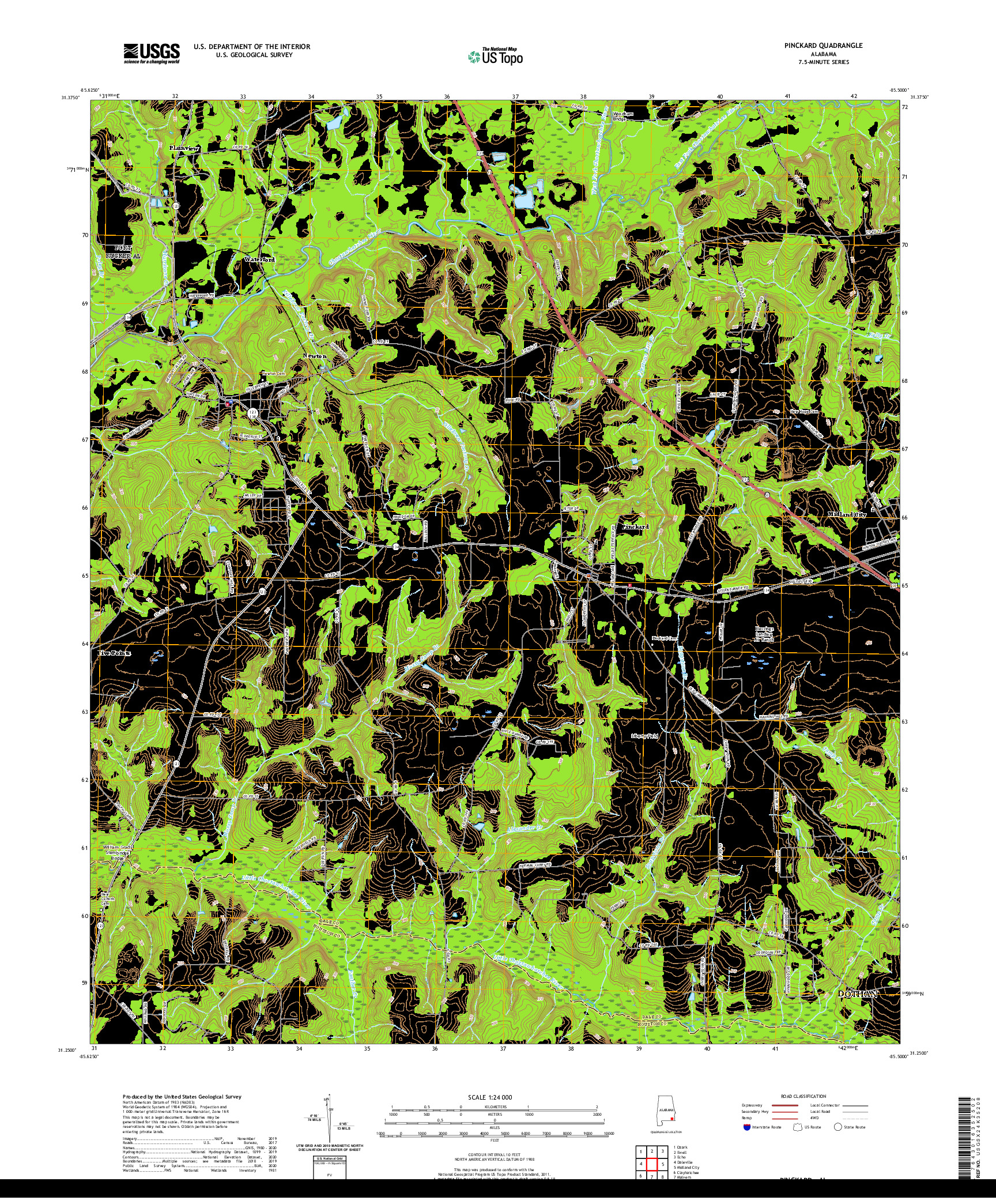USGS US TOPO 7.5-MINUTE MAP FOR PINCKARD, AL 2020