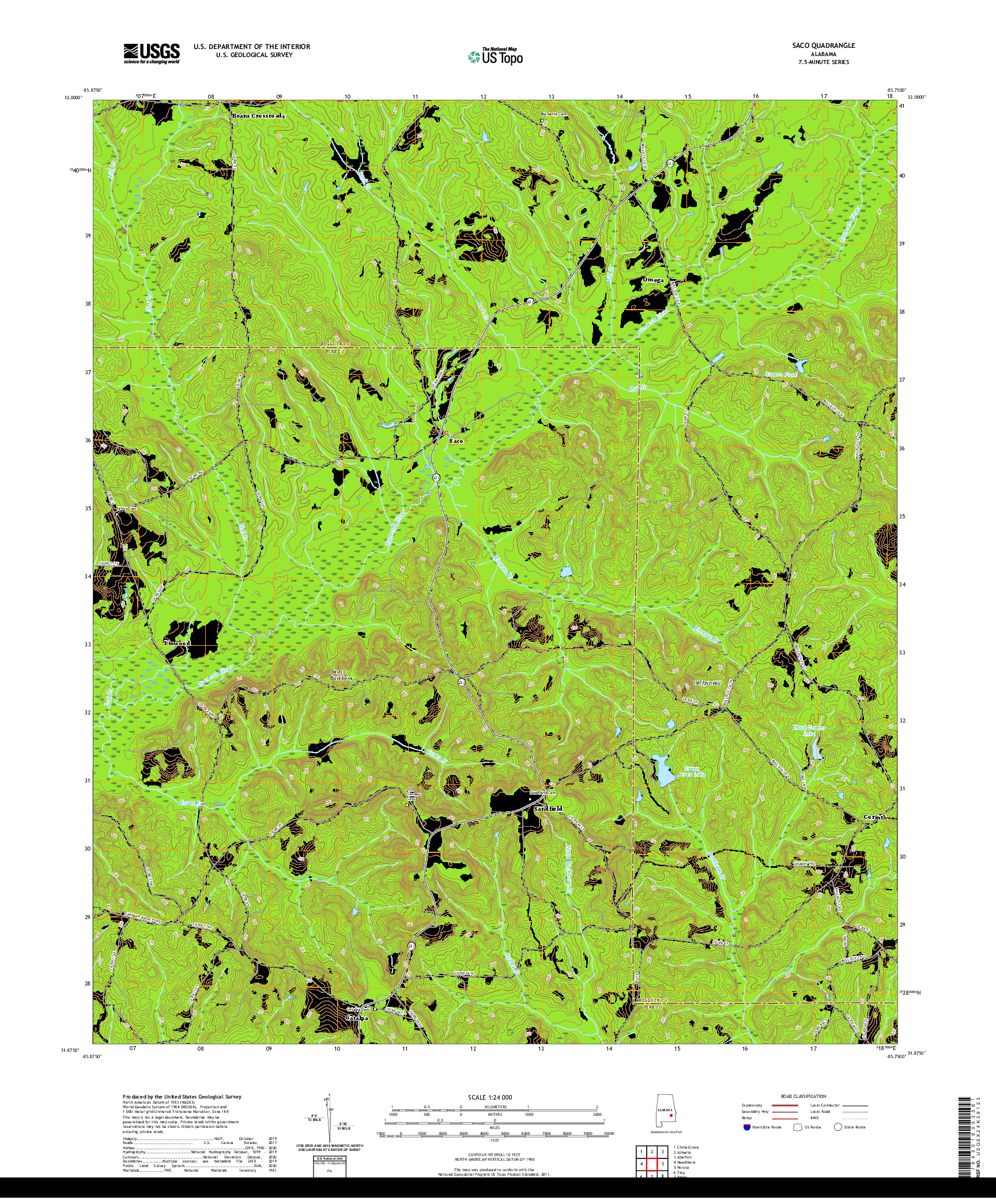 USGS US TOPO 7.5-MINUTE MAP FOR SACO, AL 2020