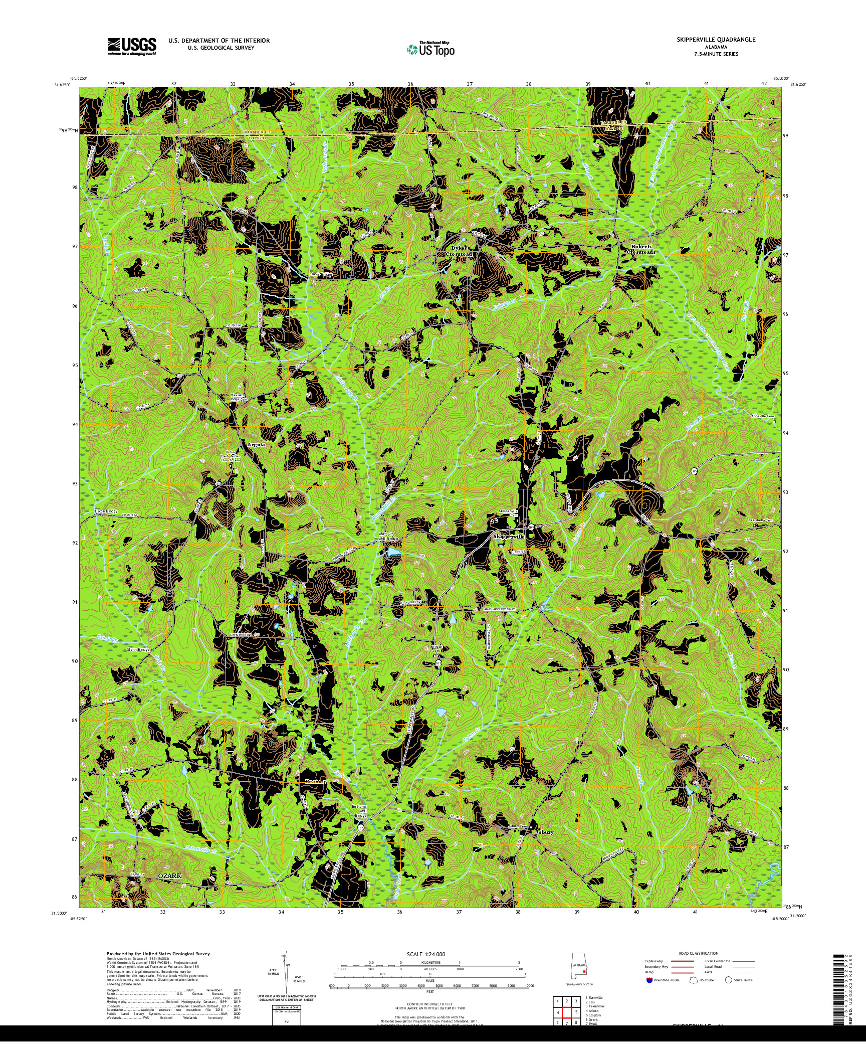 USGS US TOPO 7.5-MINUTE MAP FOR SKIPPERVILLE, AL 2020