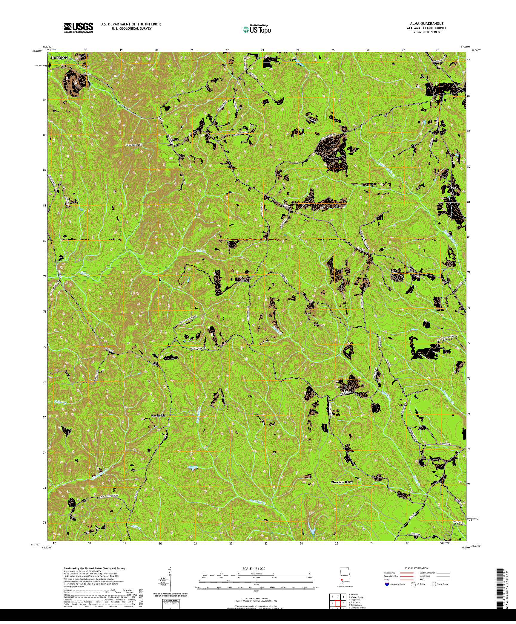 USGS US TOPO 7.5-MINUTE MAP FOR ALMA, AL 2020