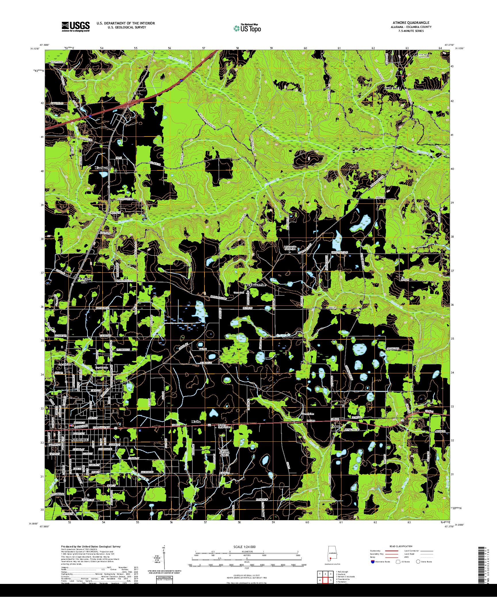 USGS US TOPO 7.5-MINUTE MAP FOR ATMORE, AL 2020