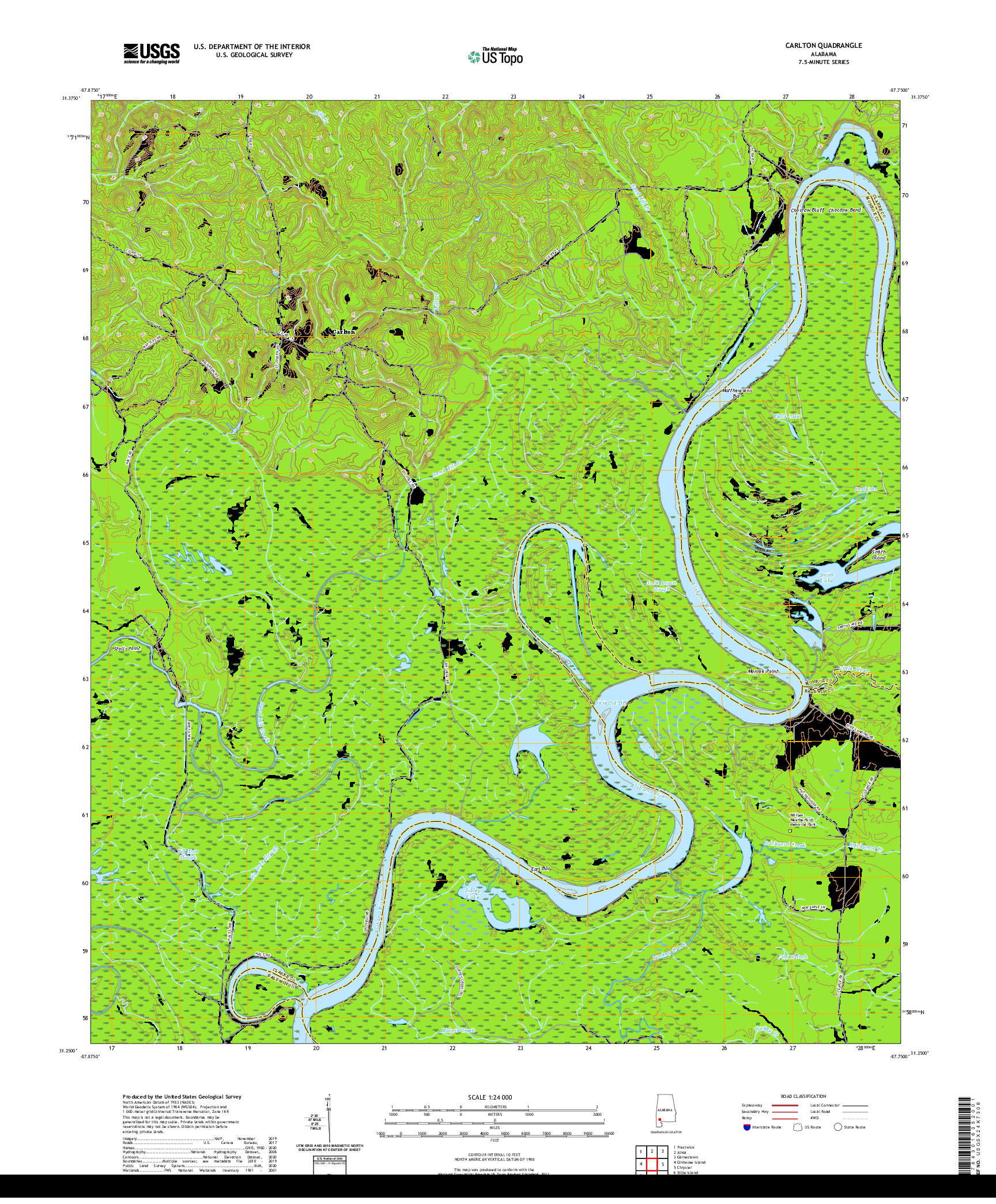 USGS US TOPO 7.5-MINUTE MAP FOR CARLTON, AL 2020