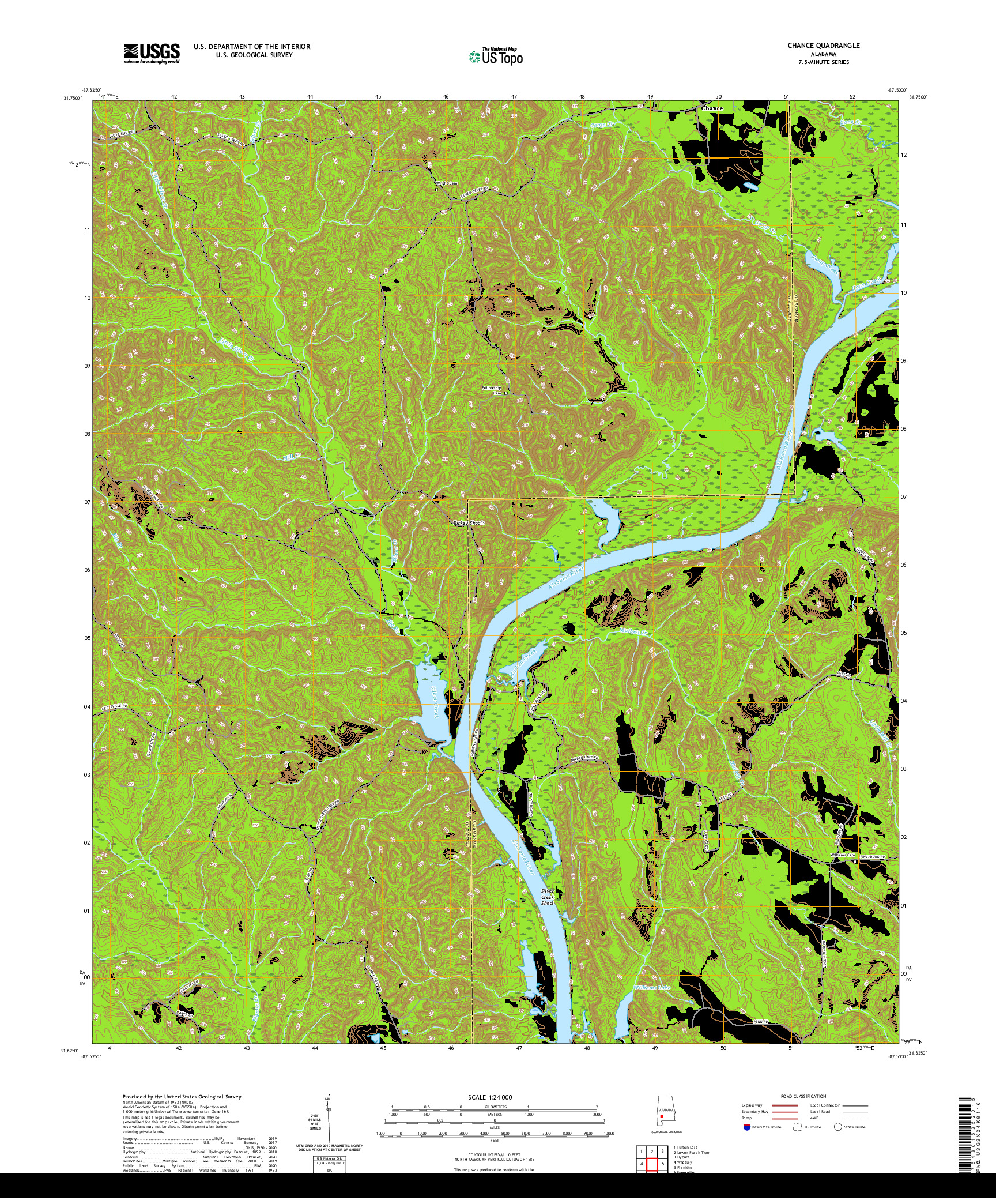 USGS US TOPO 7.5-MINUTE MAP FOR CHANCE, AL 2020