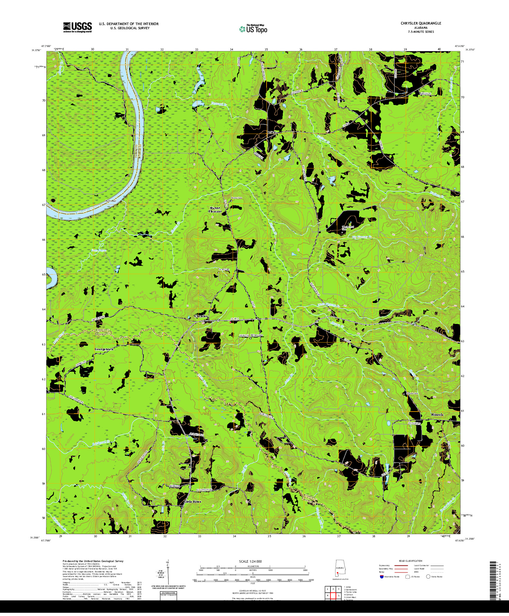 USGS US TOPO 7.5-MINUTE MAP FOR CHRYSLER, AL 2020