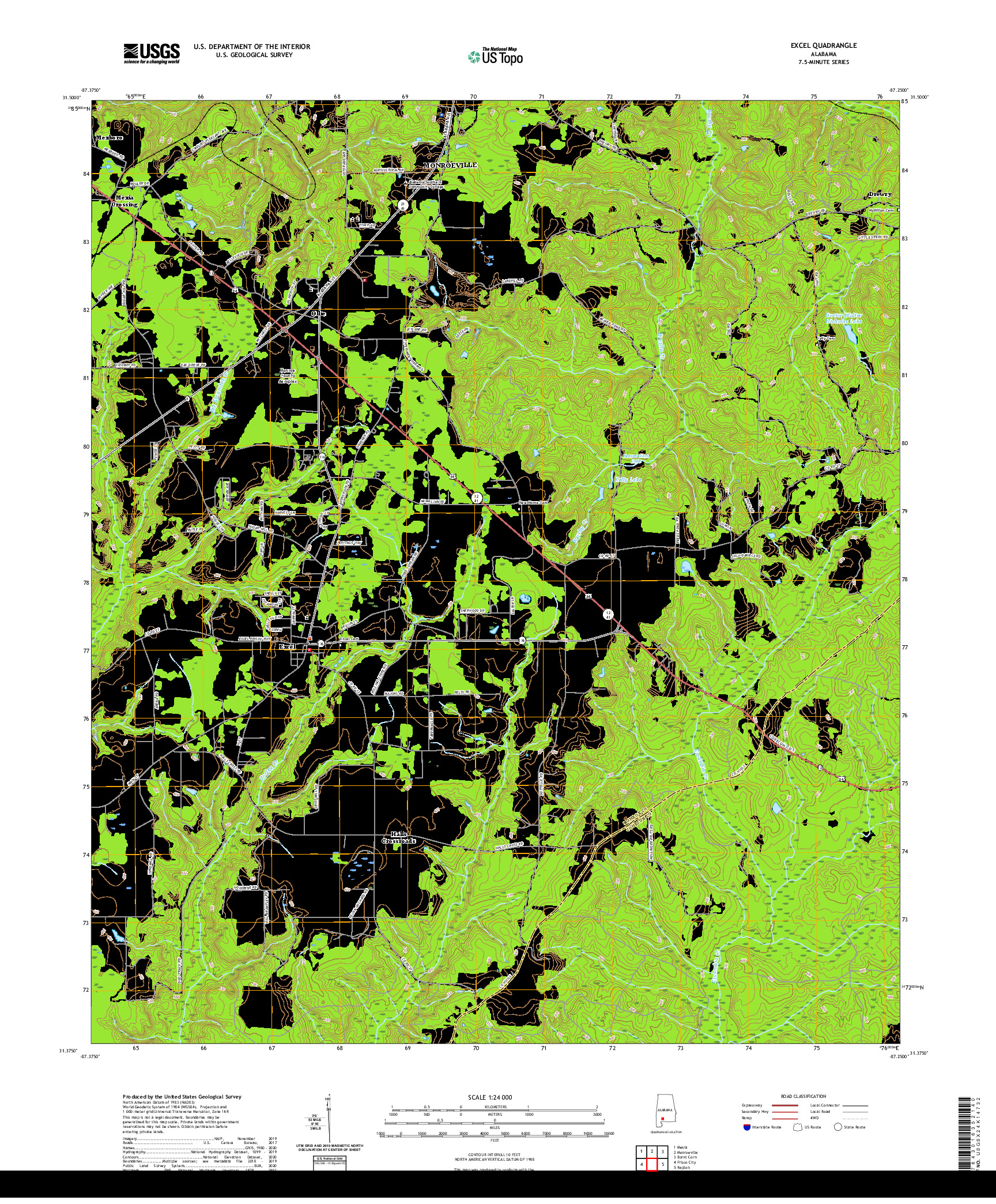 USGS US TOPO 7.5-MINUTE MAP FOR EXCEL, AL 2020