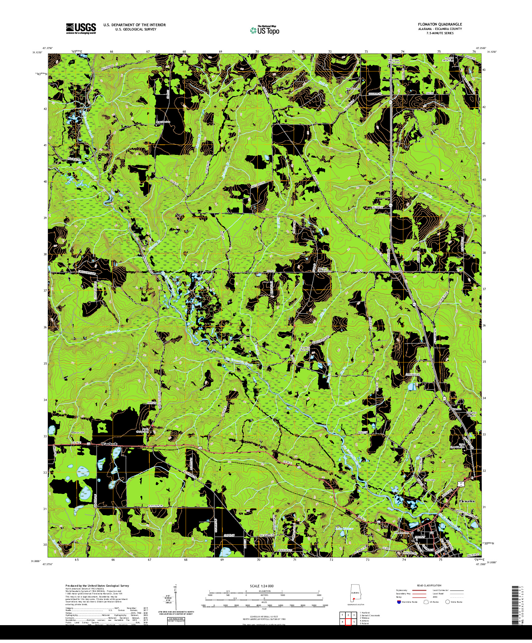USGS US TOPO 7.5-MINUTE MAP FOR FLOMATON, AL 2020