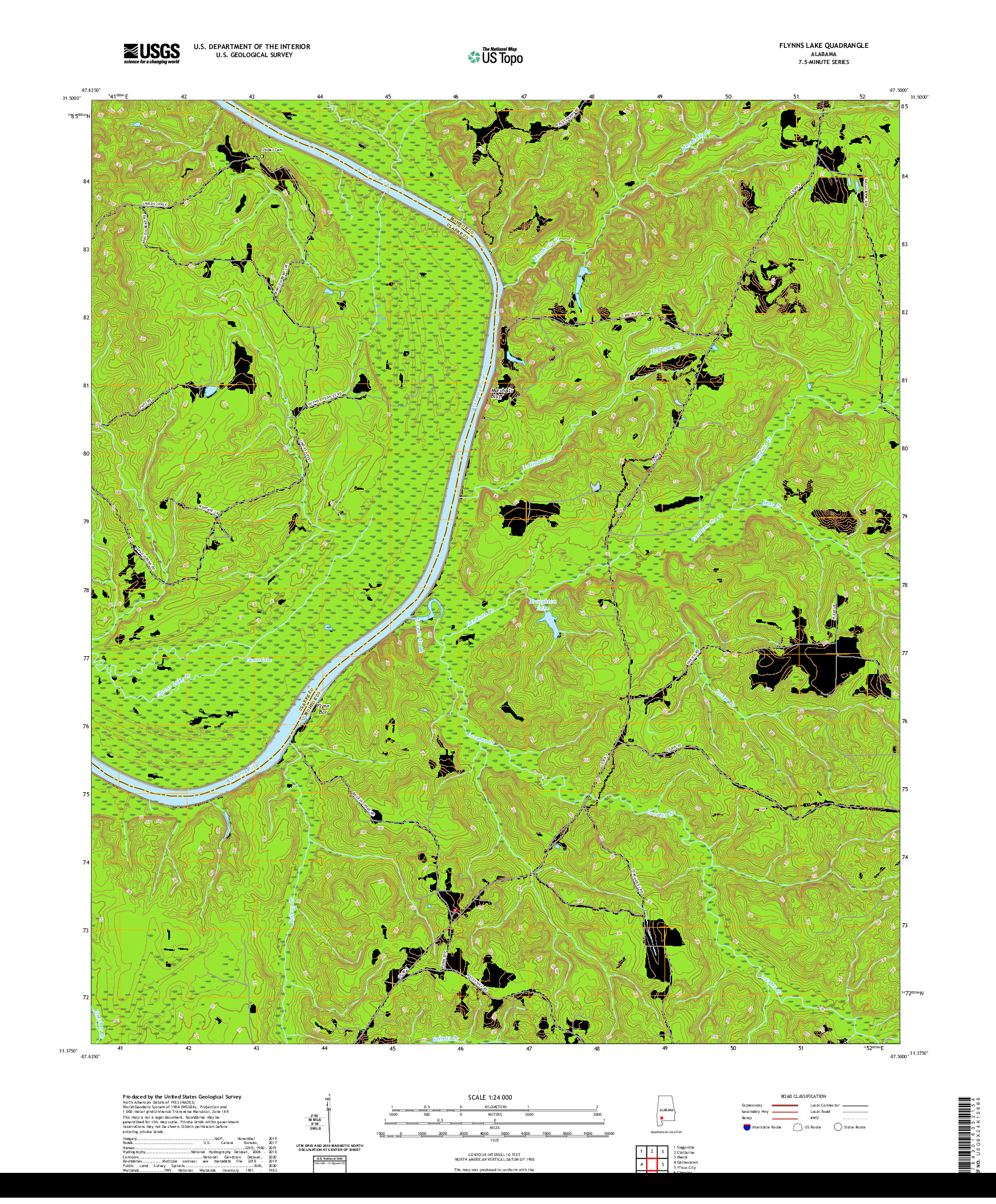 USGS US TOPO 7.5-MINUTE MAP FOR FLYNNS LAKE, AL 2020