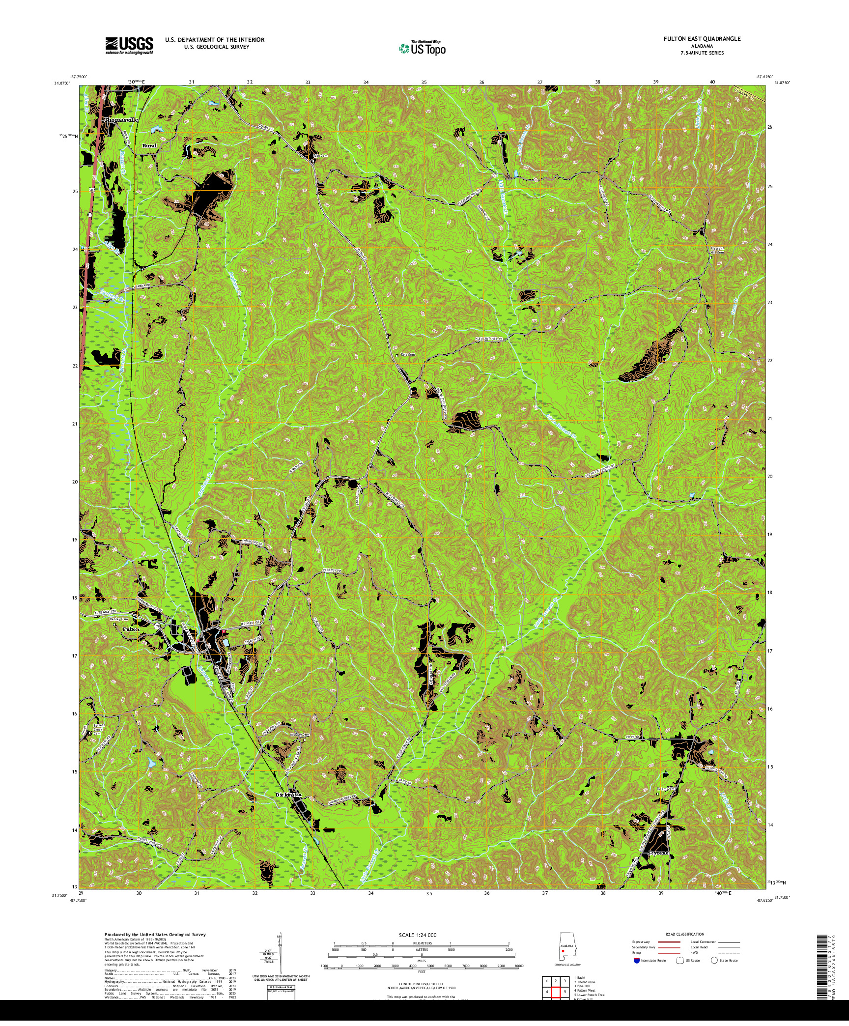 USGS US TOPO 7.5-MINUTE MAP FOR FULTON EAST, AL 2020