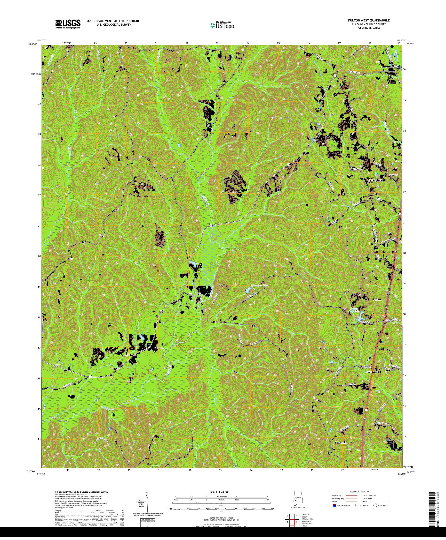 USGS US TOPO 7.5-MINUTE MAP FOR FULTON WEST, AL 2020