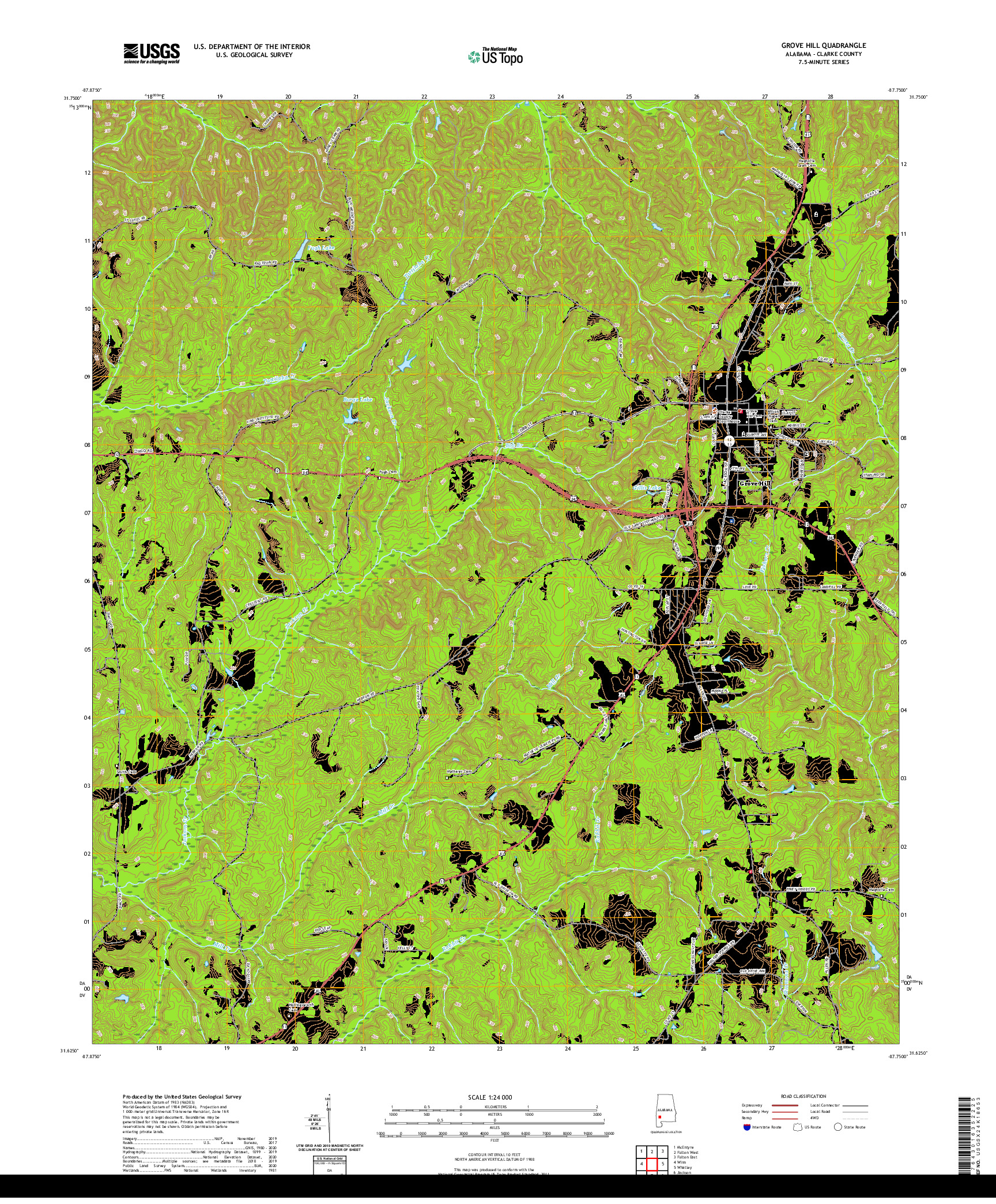 USGS US TOPO 7.5-MINUTE MAP FOR GROVE HILL, AL 2020