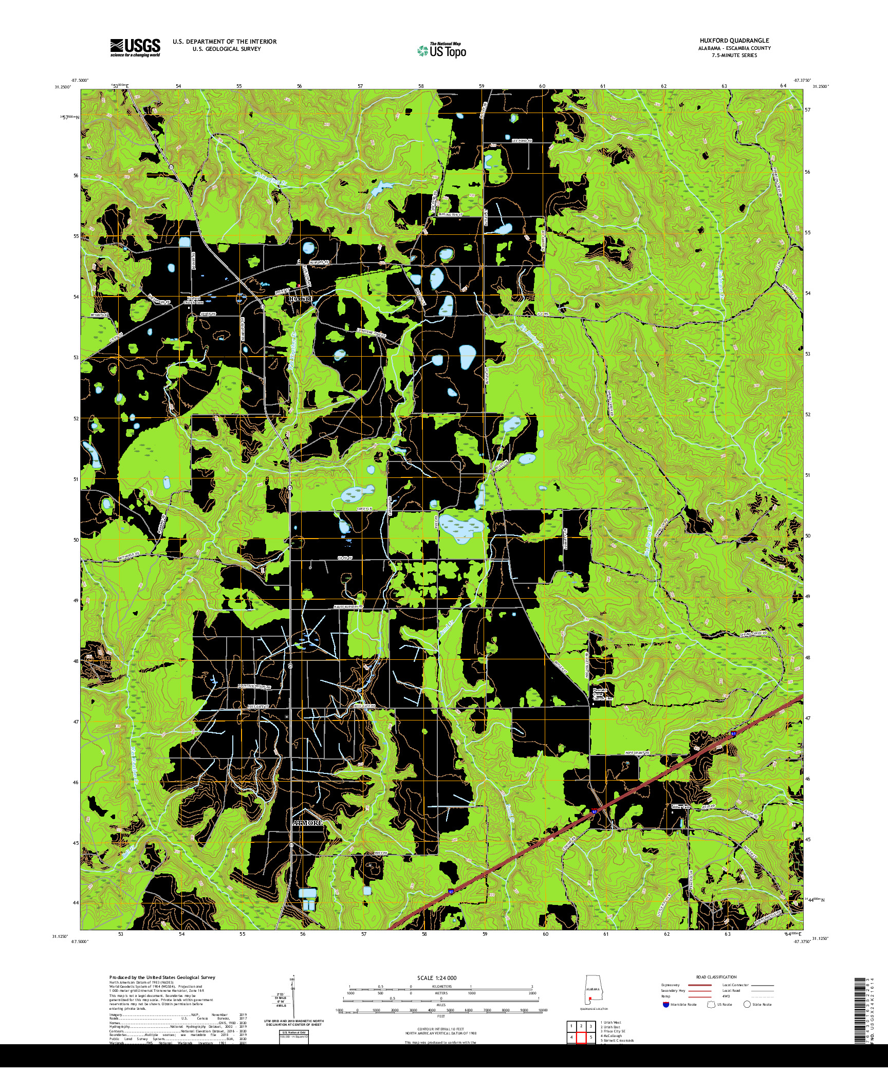 USGS US TOPO 7.5-MINUTE MAP FOR HUXFORD, AL 2020