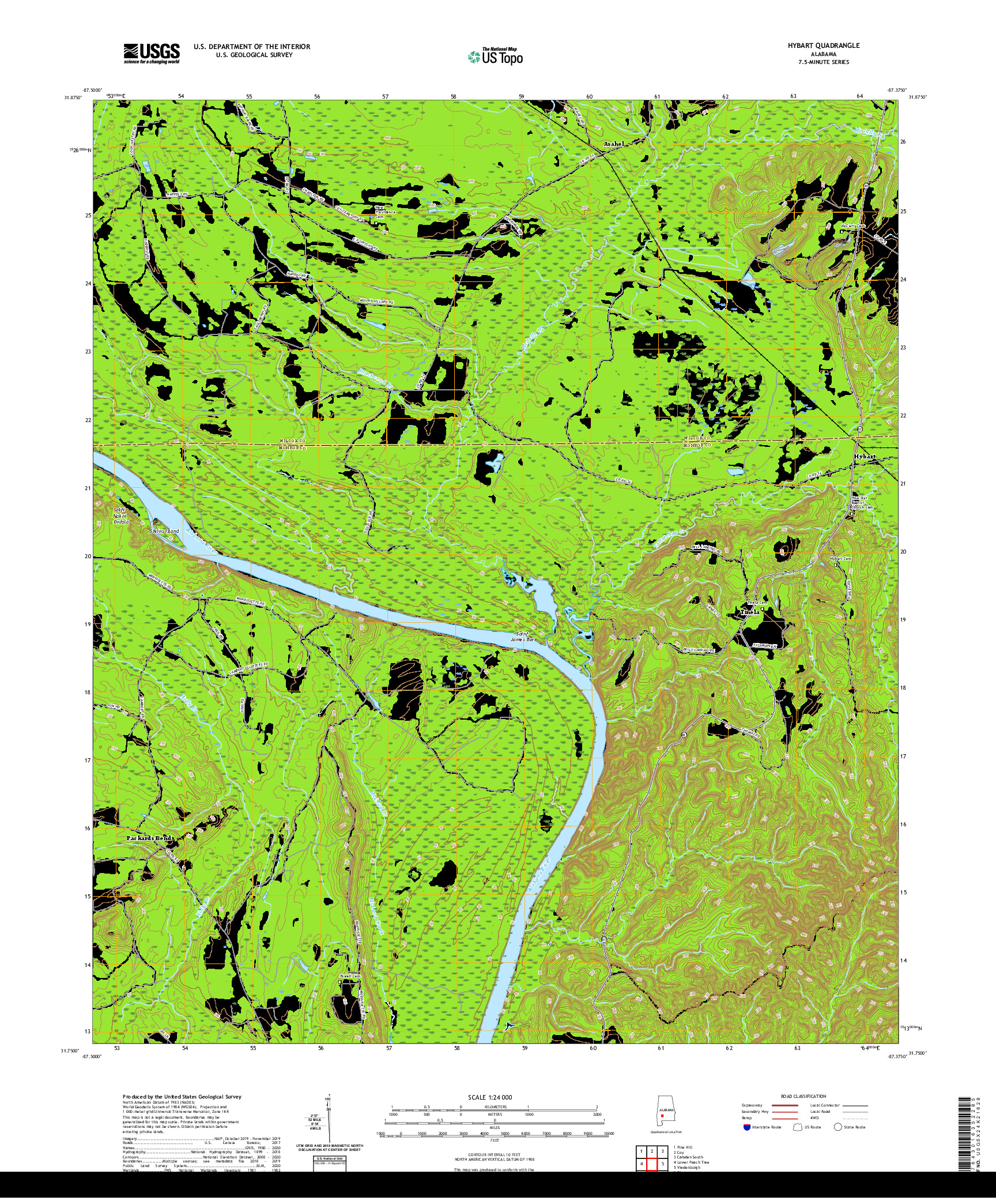 USGS US TOPO 7.5-MINUTE MAP FOR HYBART, AL 2020