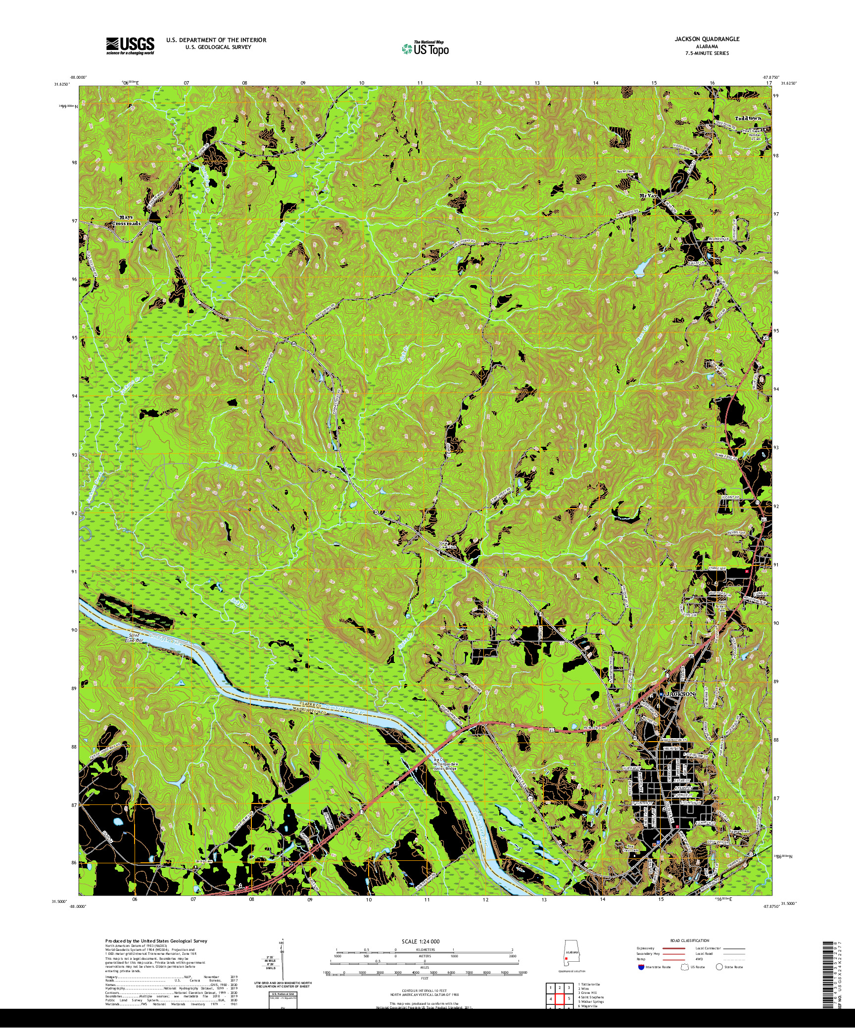 USGS US TOPO 7.5-MINUTE MAP FOR JACKSON, AL 2020