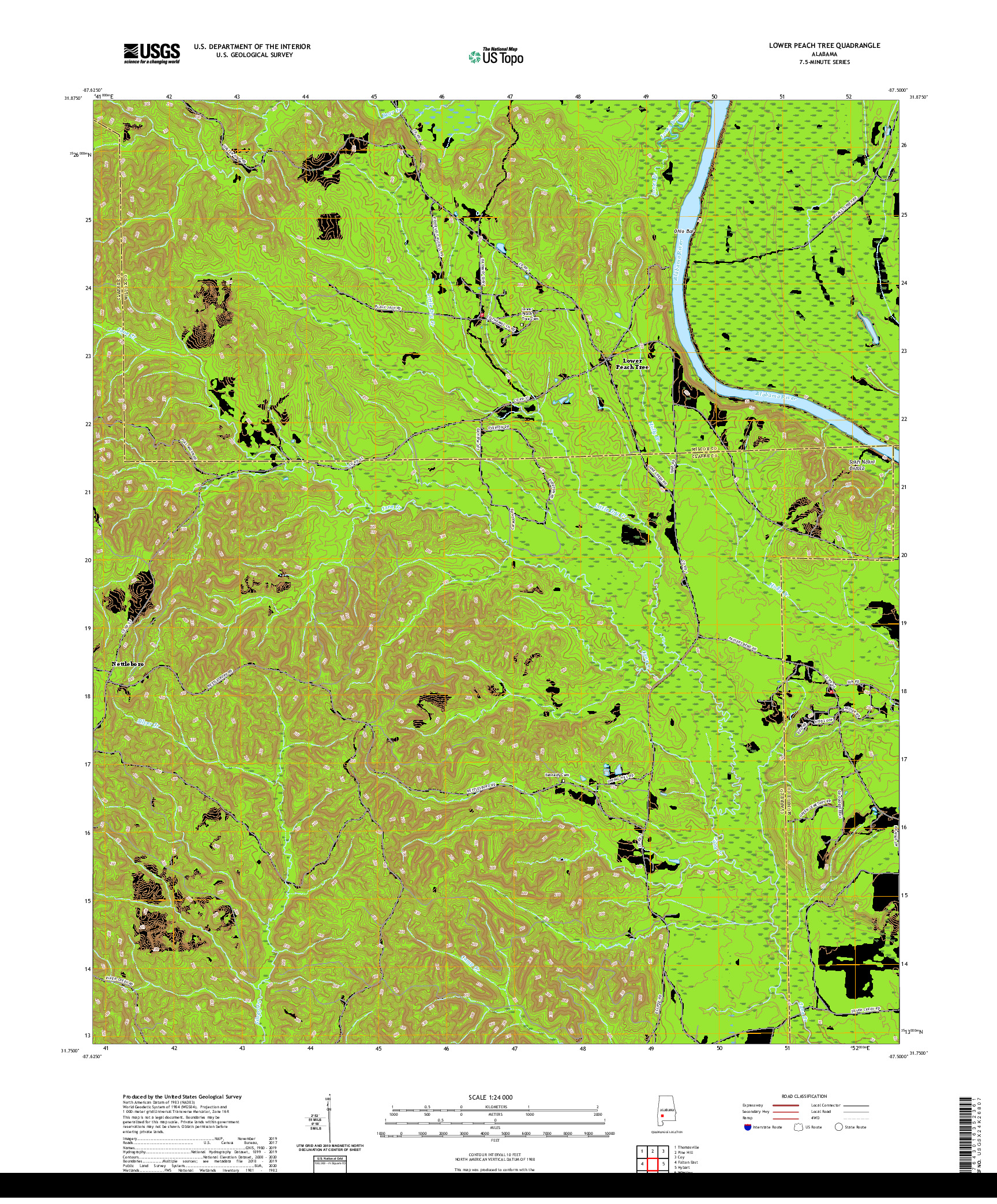 USGS US TOPO 7.5-MINUTE MAP FOR LOWER PEACH TREE, AL 2020