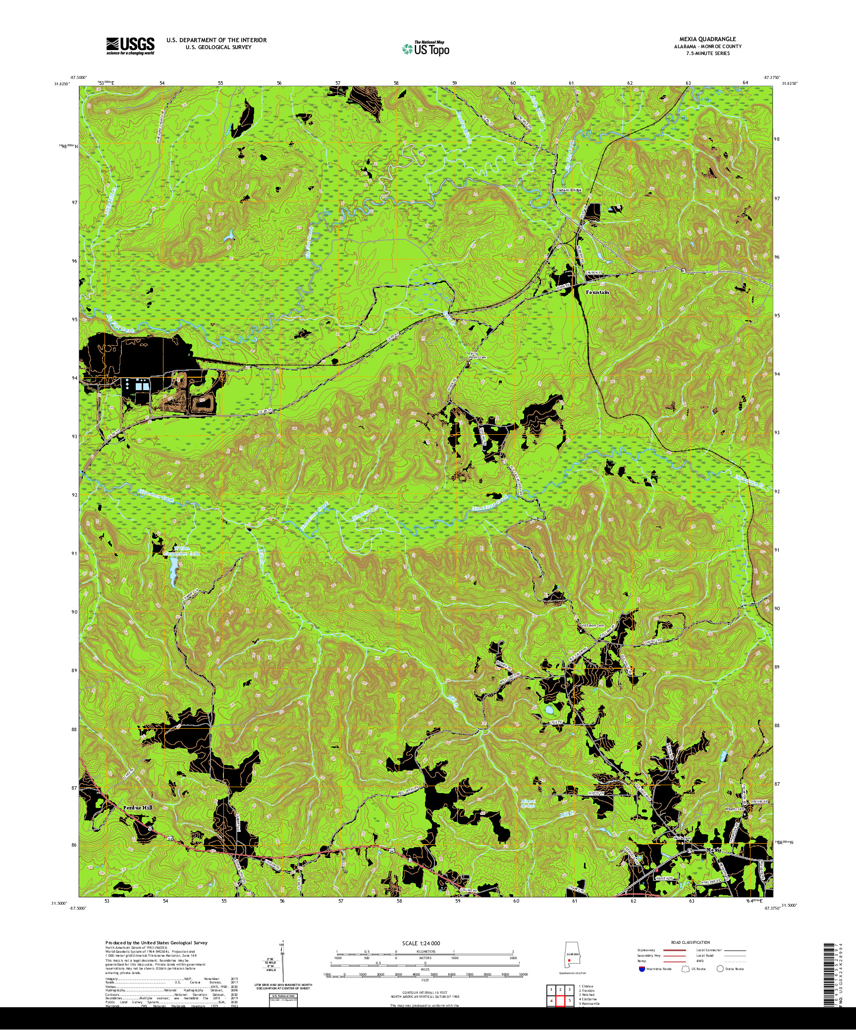 USGS US TOPO 7.5-MINUTE MAP FOR MEXIA, AL 2020