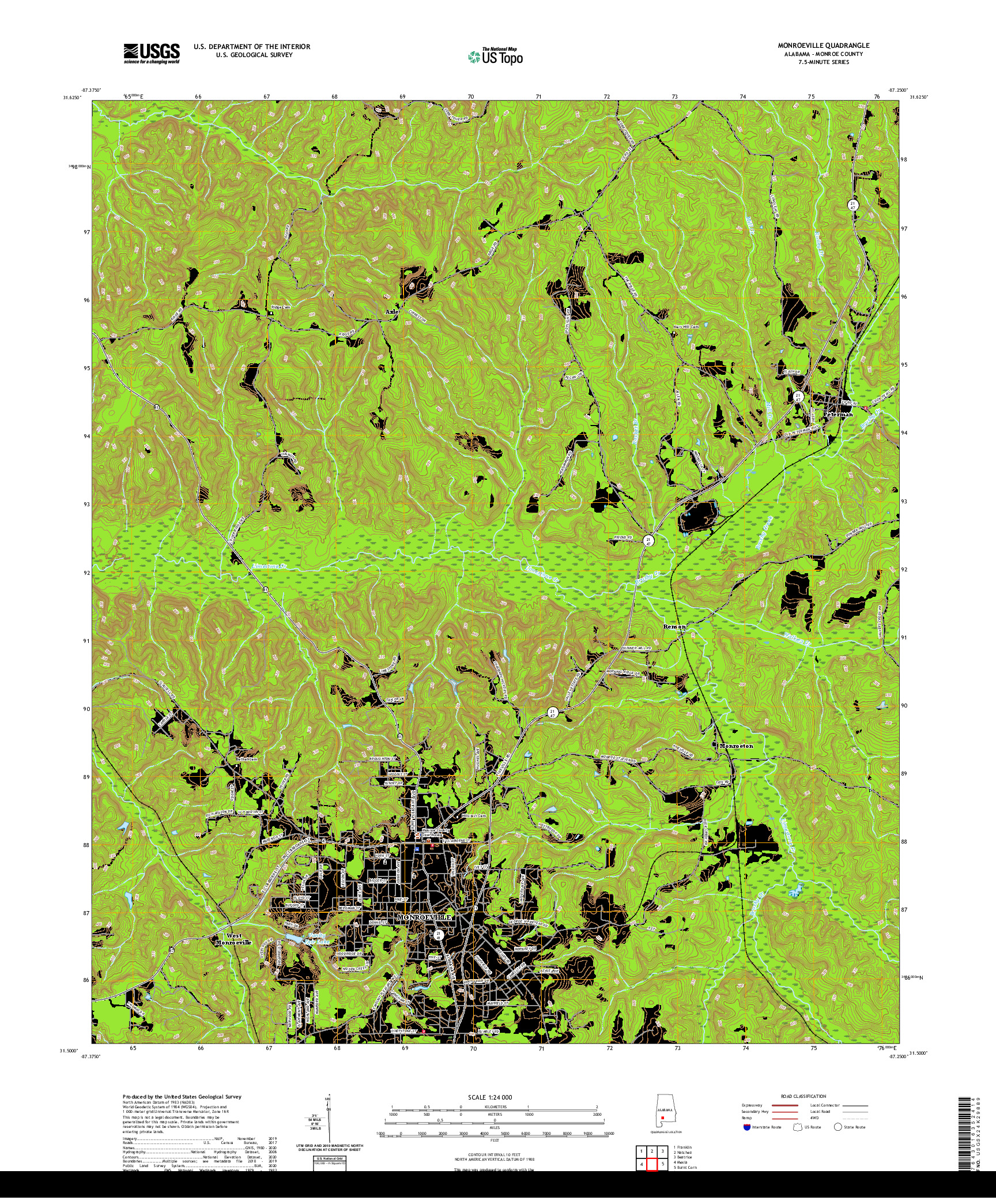 USGS US TOPO 7.5-MINUTE MAP FOR MONROEVILLE, AL 2020