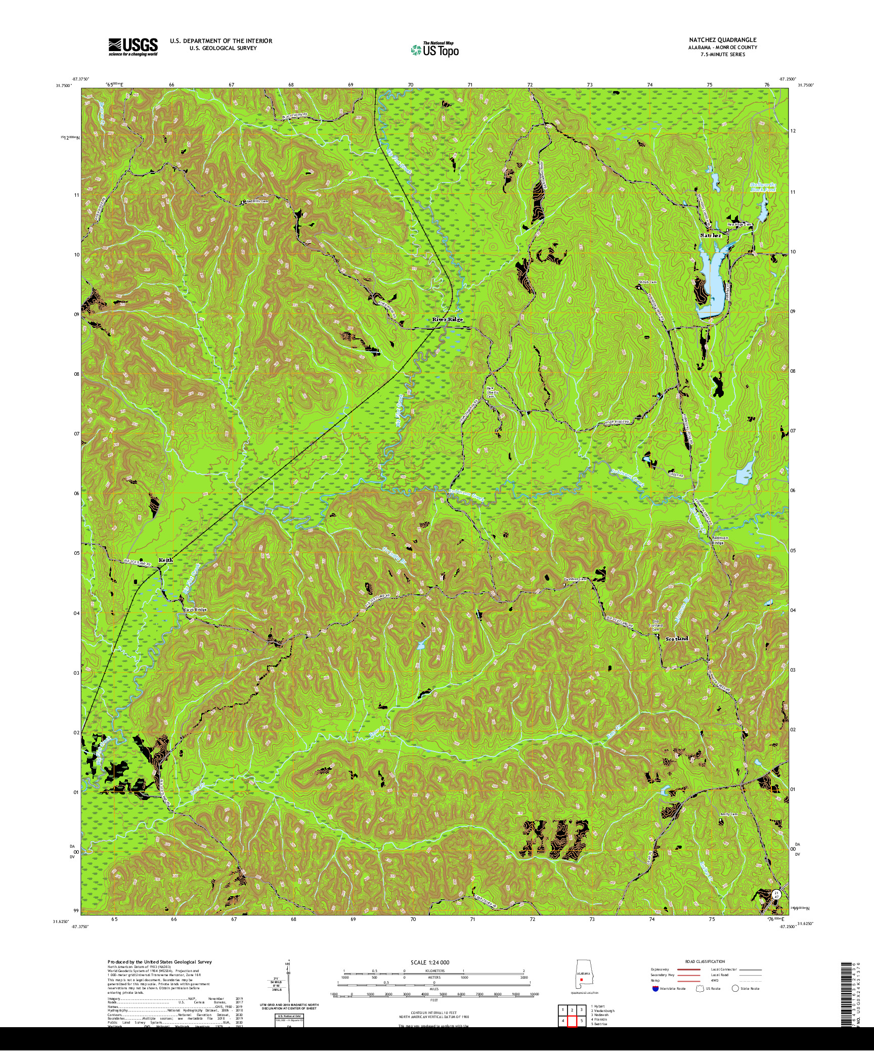 USGS US TOPO 7.5-MINUTE MAP FOR NATCHEZ, AL 2020