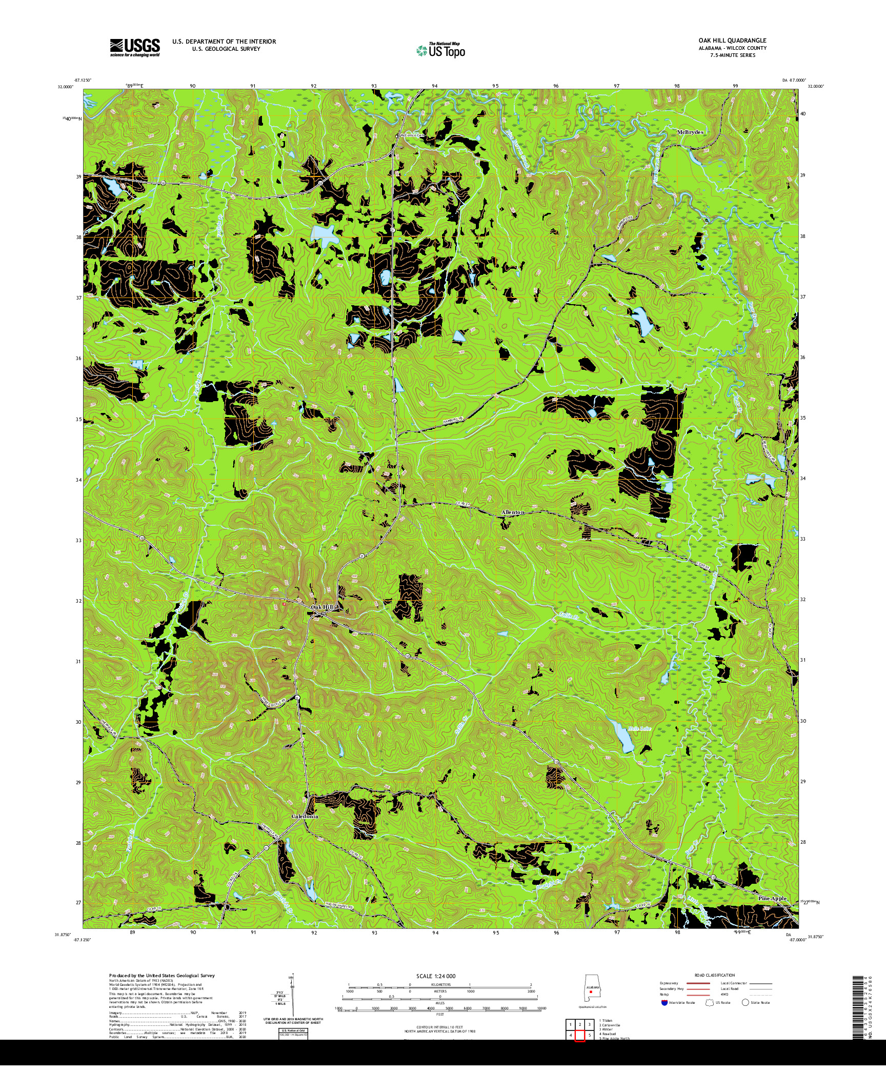 USGS US TOPO 7.5-MINUTE MAP FOR OAK HILL, AL 2020