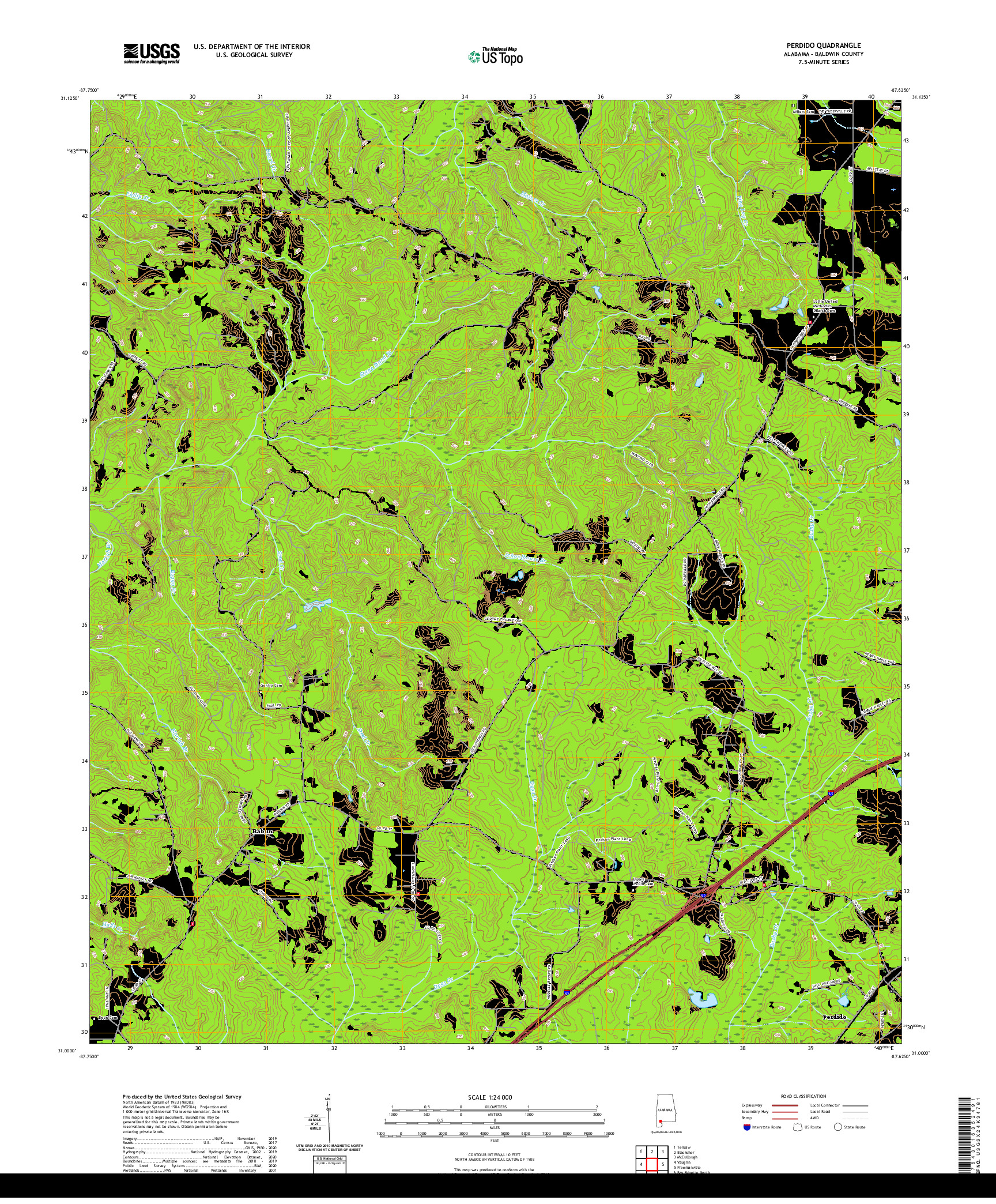 USGS US TOPO 7.5-MINUTE MAP FOR PERDIDO, AL 2020
