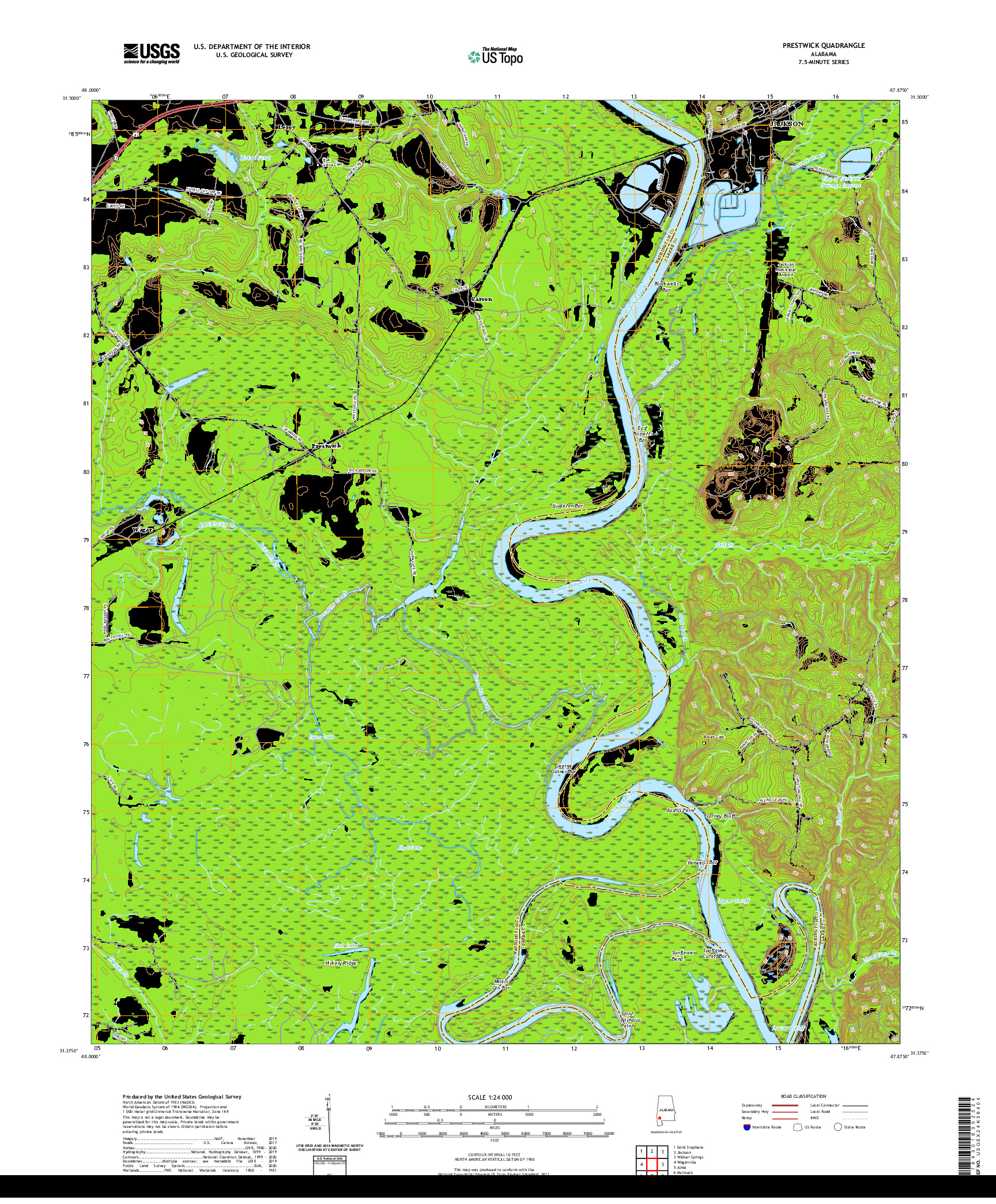USGS US TOPO 7.5-MINUTE MAP FOR PRESTWICK, AL 2020