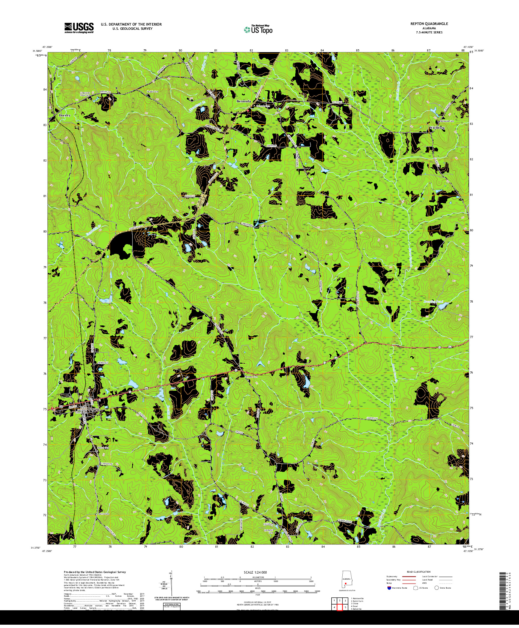 USGS US TOPO 7.5-MINUTE MAP FOR REPTON, AL 2020