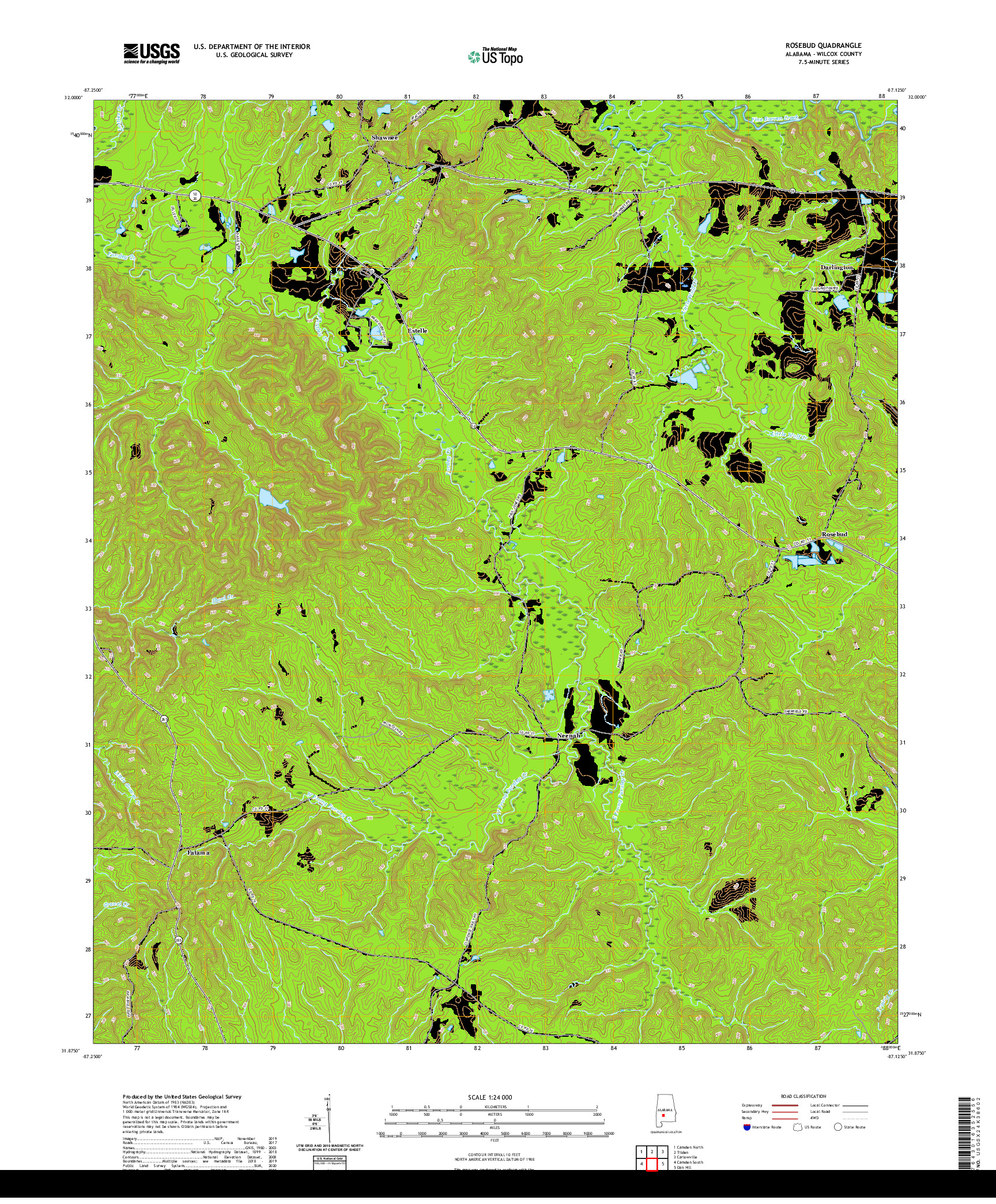 USGS US TOPO 7.5-MINUTE MAP FOR ROSEBUD, AL 2020