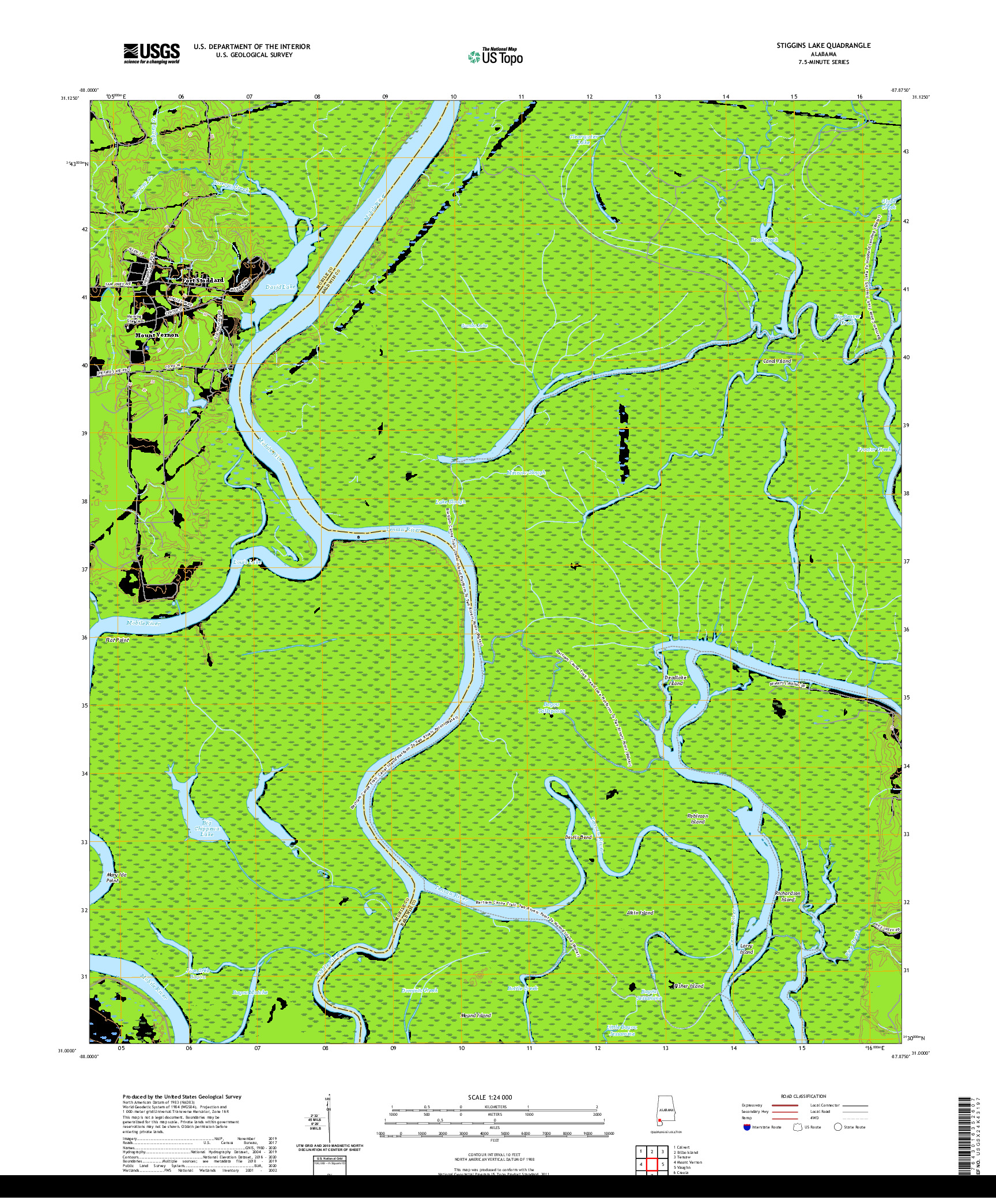 USGS US TOPO 7.5-MINUTE MAP FOR STIGGINS LAKE, AL 2020