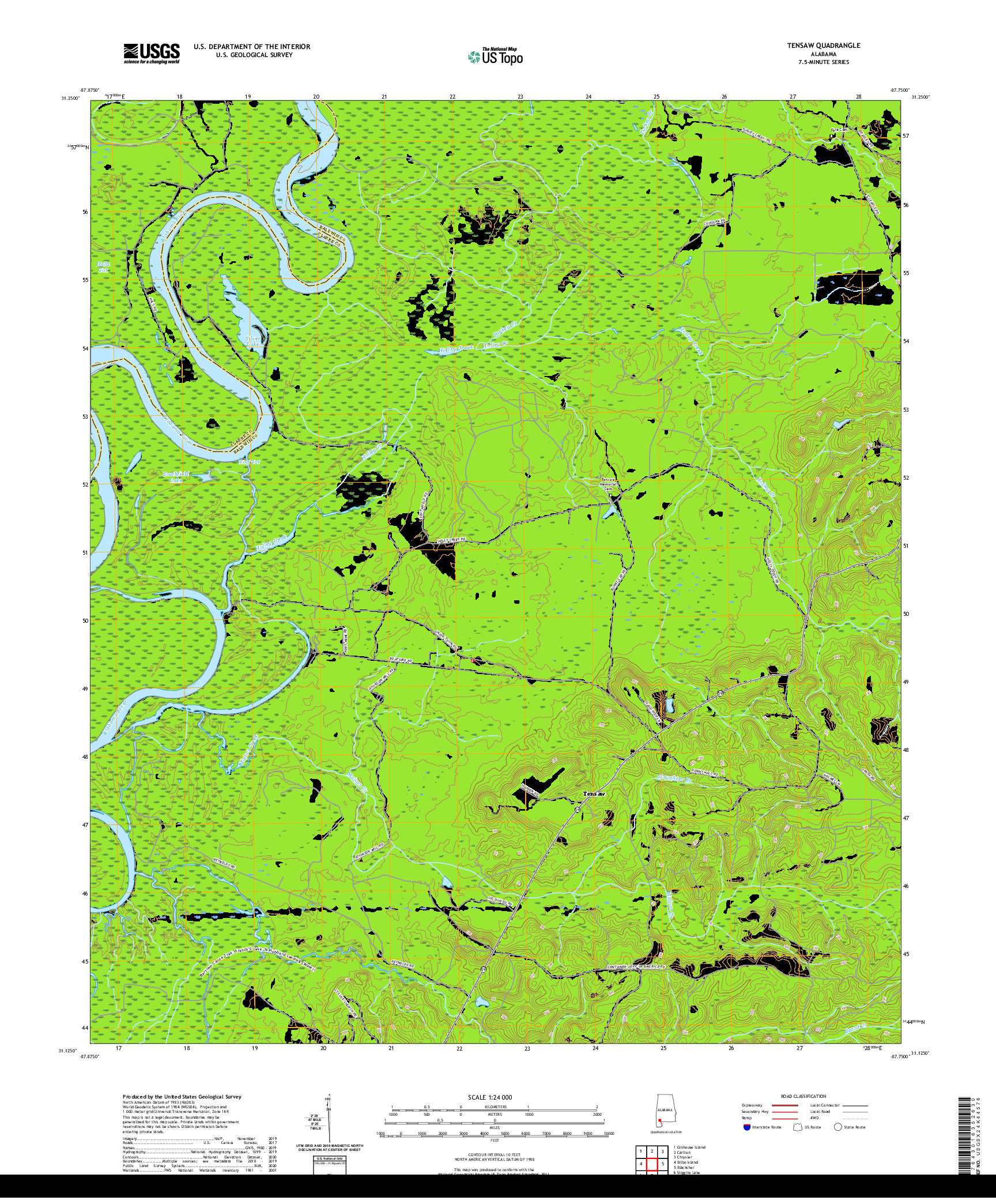 USGS US TOPO 7.5-MINUTE MAP FOR TENSAW, AL 2020
