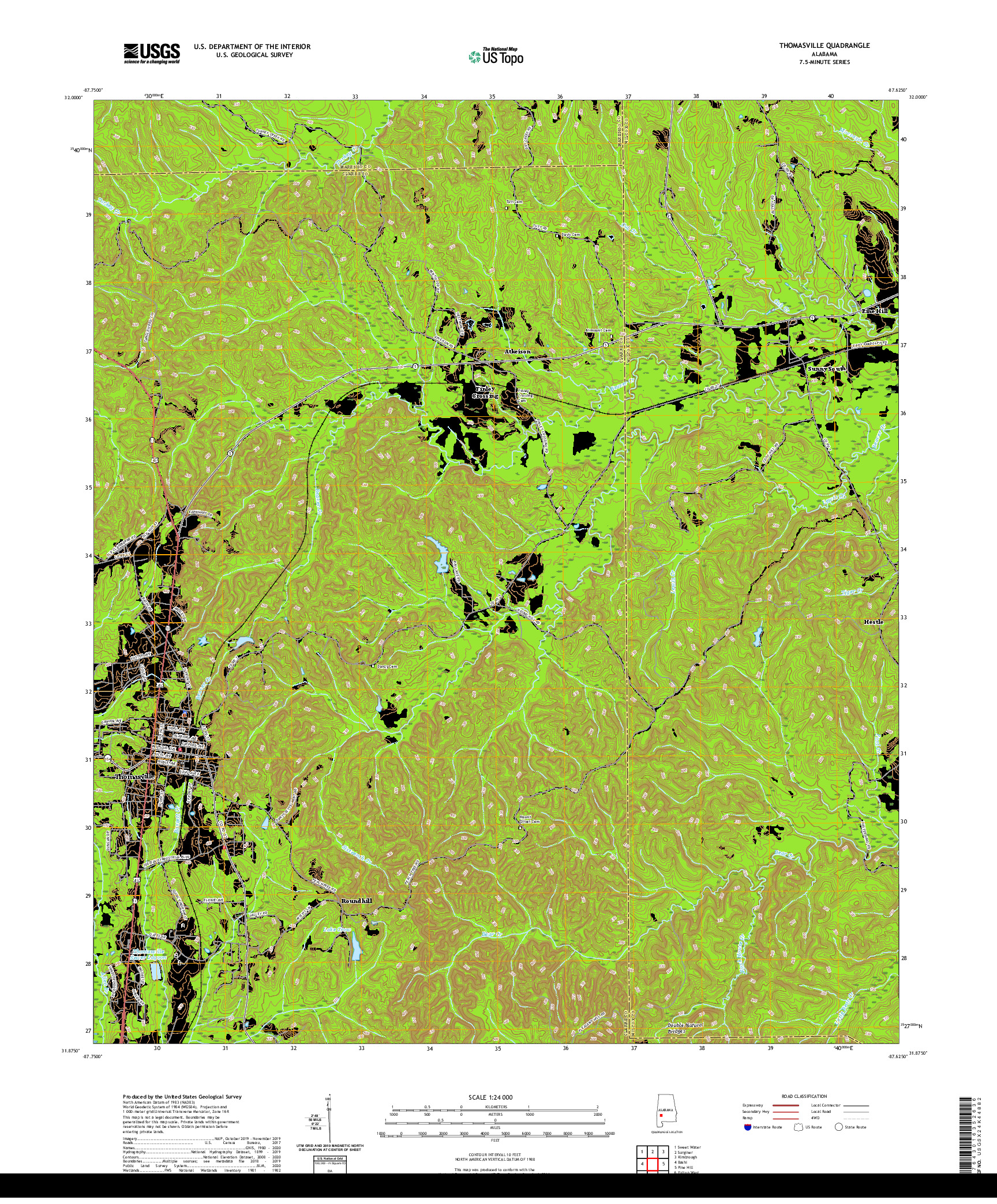 USGS US TOPO 7.5-MINUTE MAP FOR THOMASVILLE, AL 2020