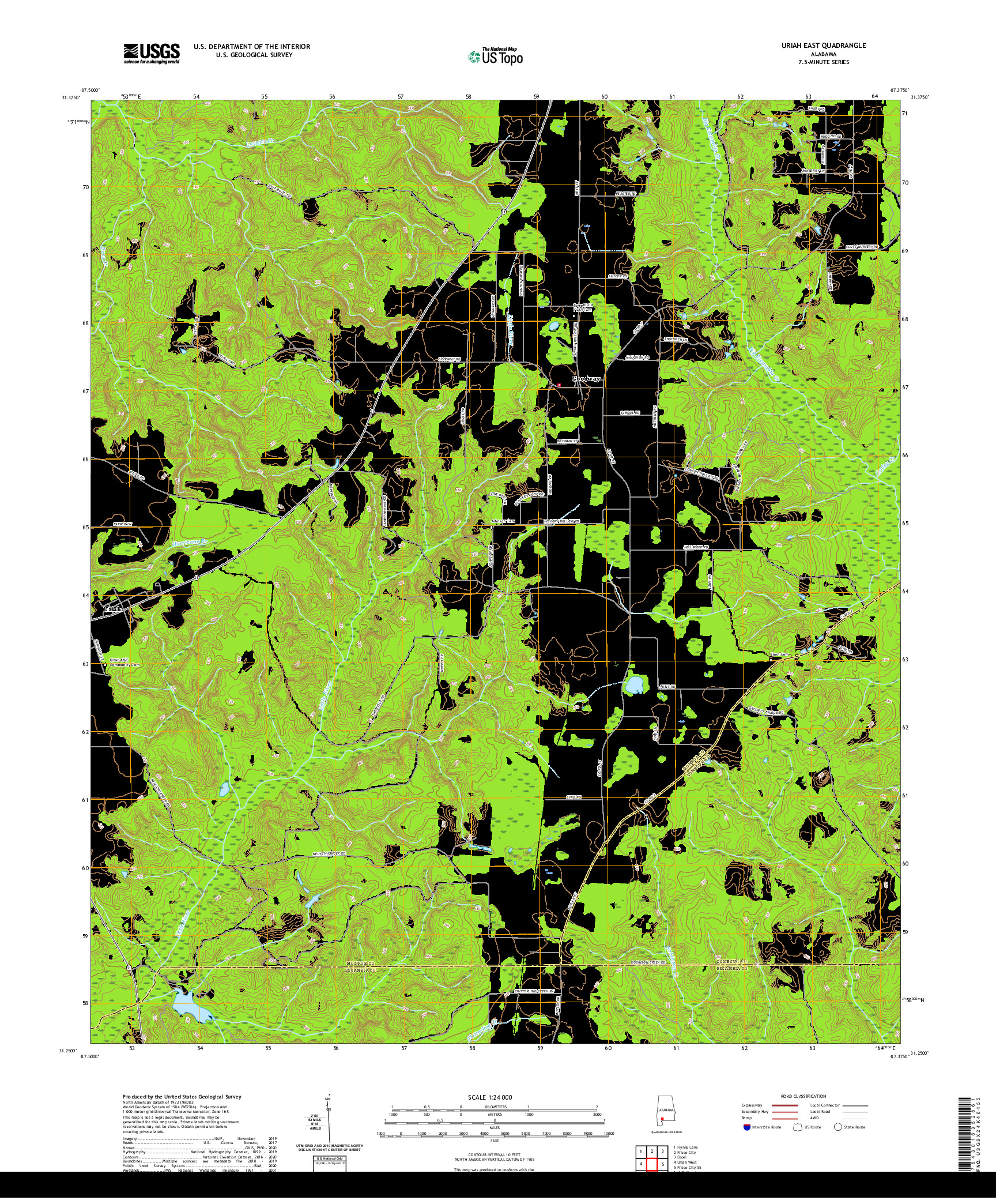 USGS US TOPO 7.5-MINUTE MAP FOR URIAH EAST, AL 2020