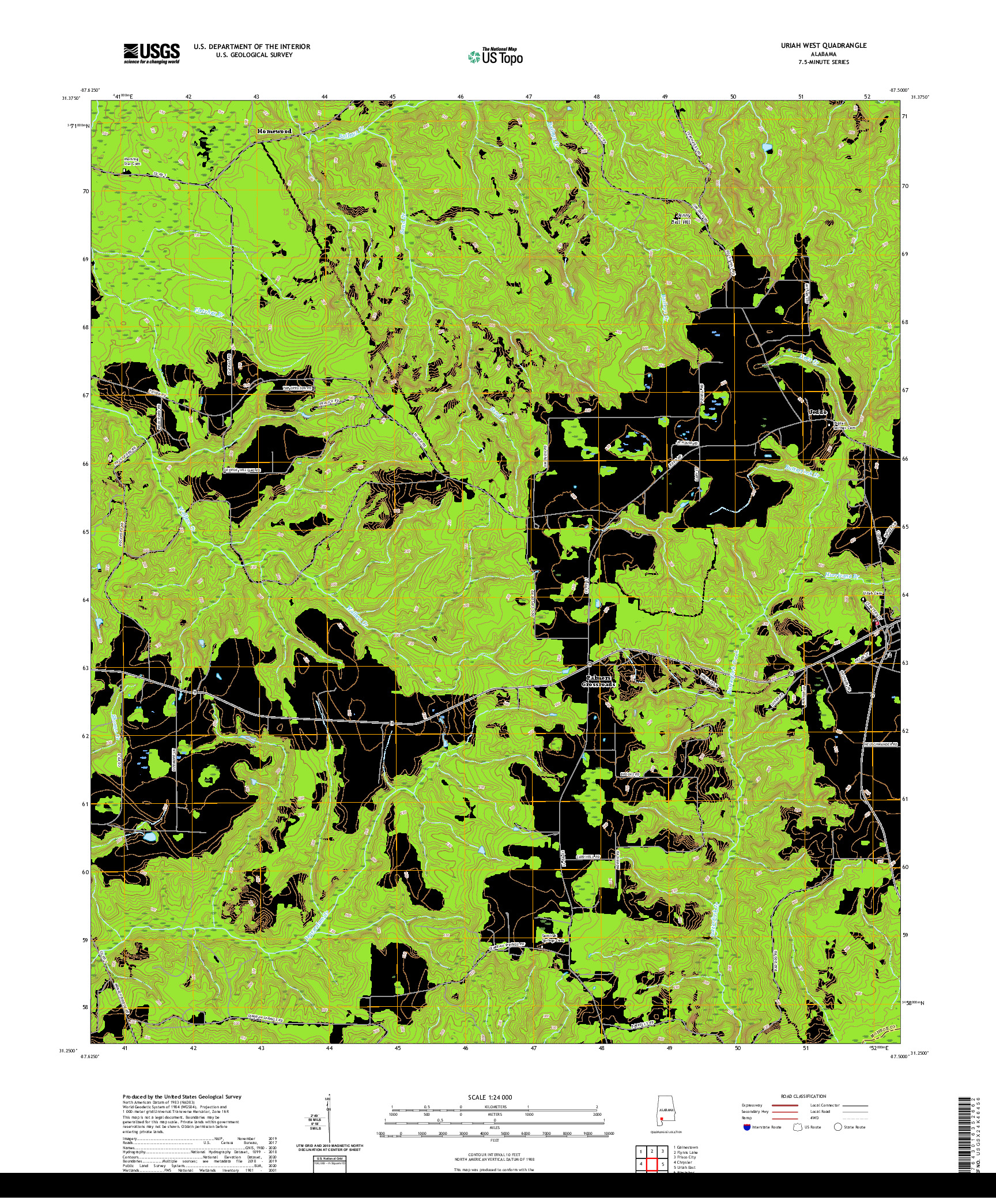 USGS US TOPO 7.5-MINUTE MAP FOR URIAH WEST, AL 2020