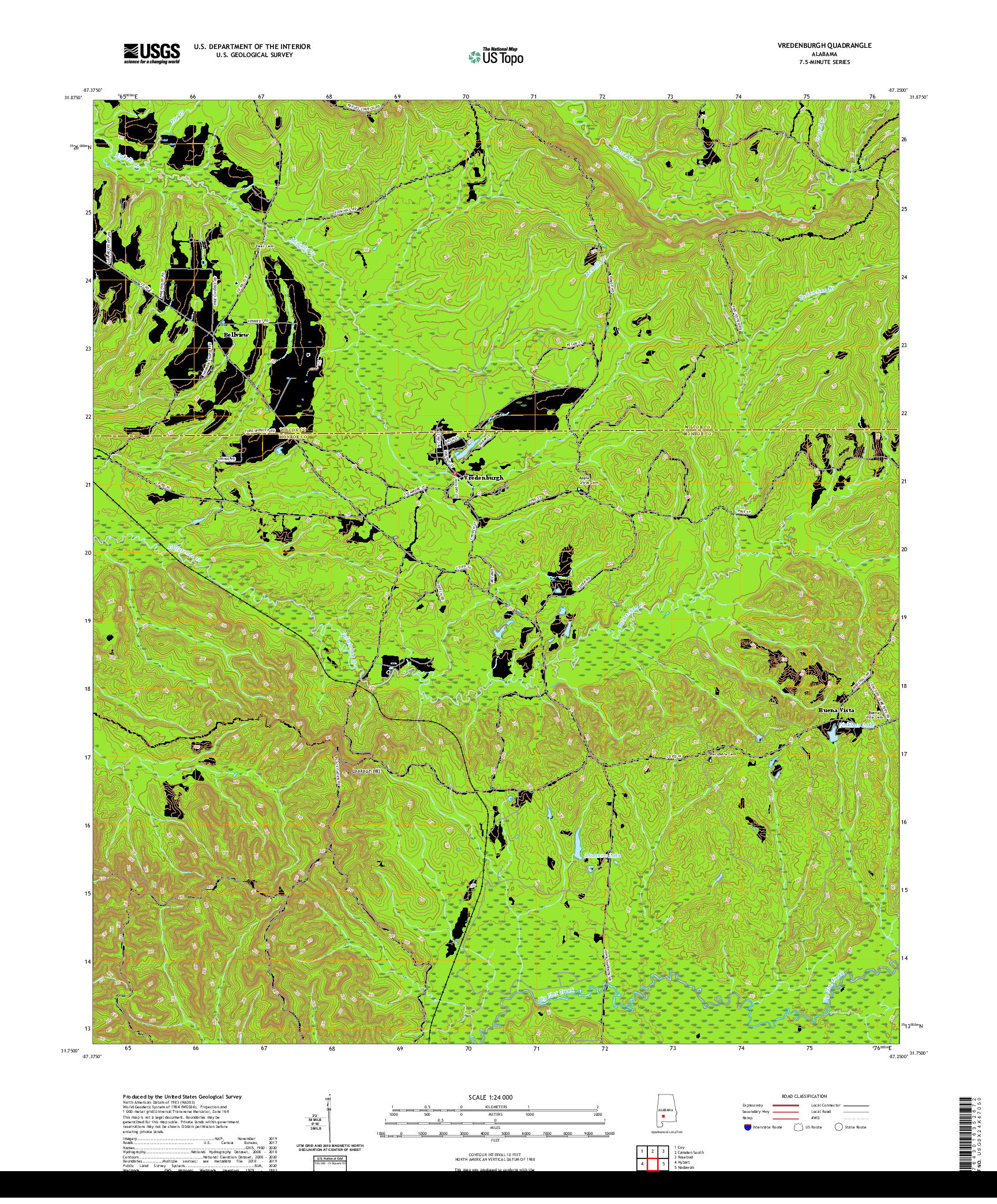 USGS US TOPO 7.5-MINUTE MAP FOR VREDENBURGH, AL 2020