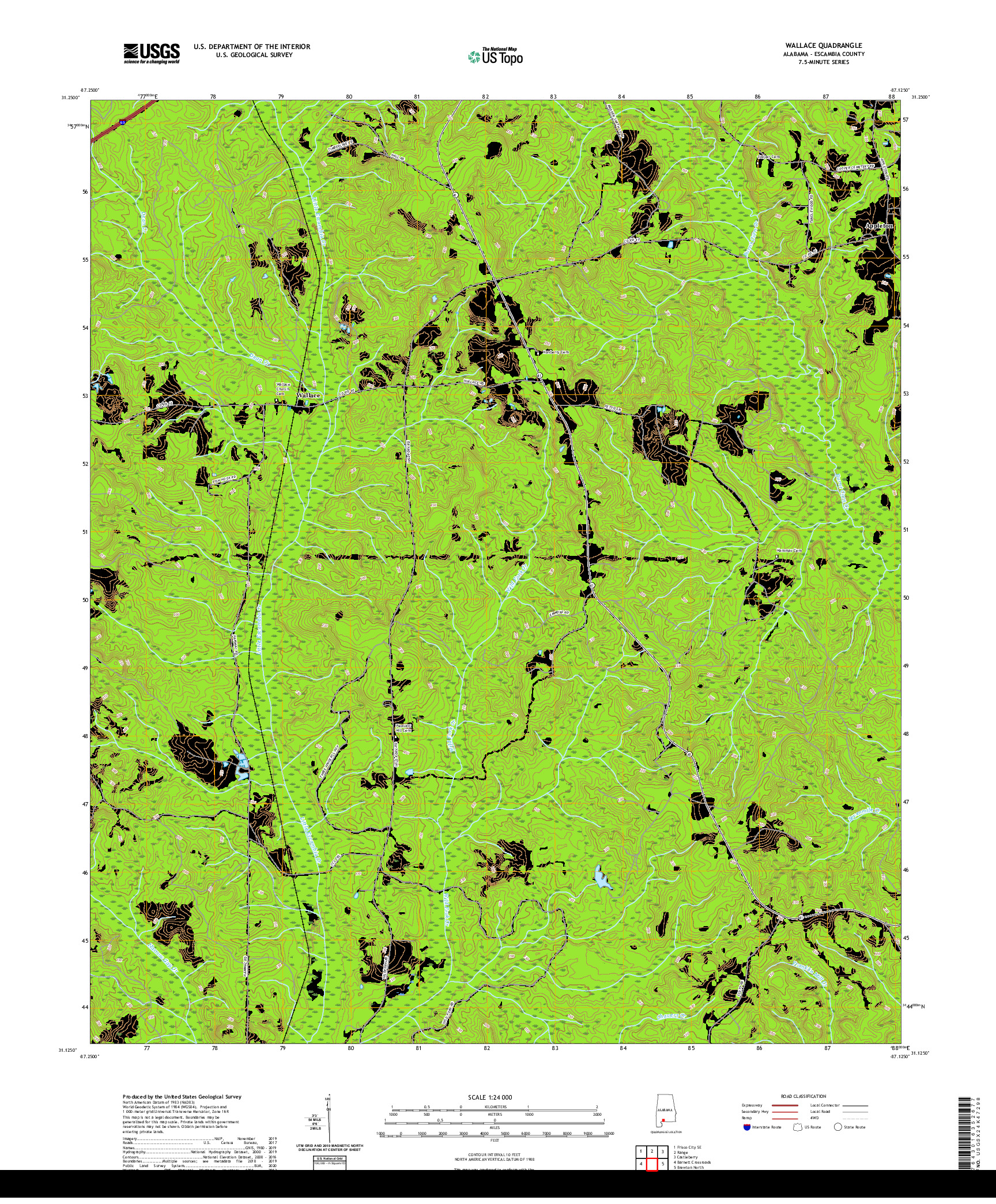 USGS US TOPO 7.5-MINUTE MAP FOR WALLACE, AL 2020