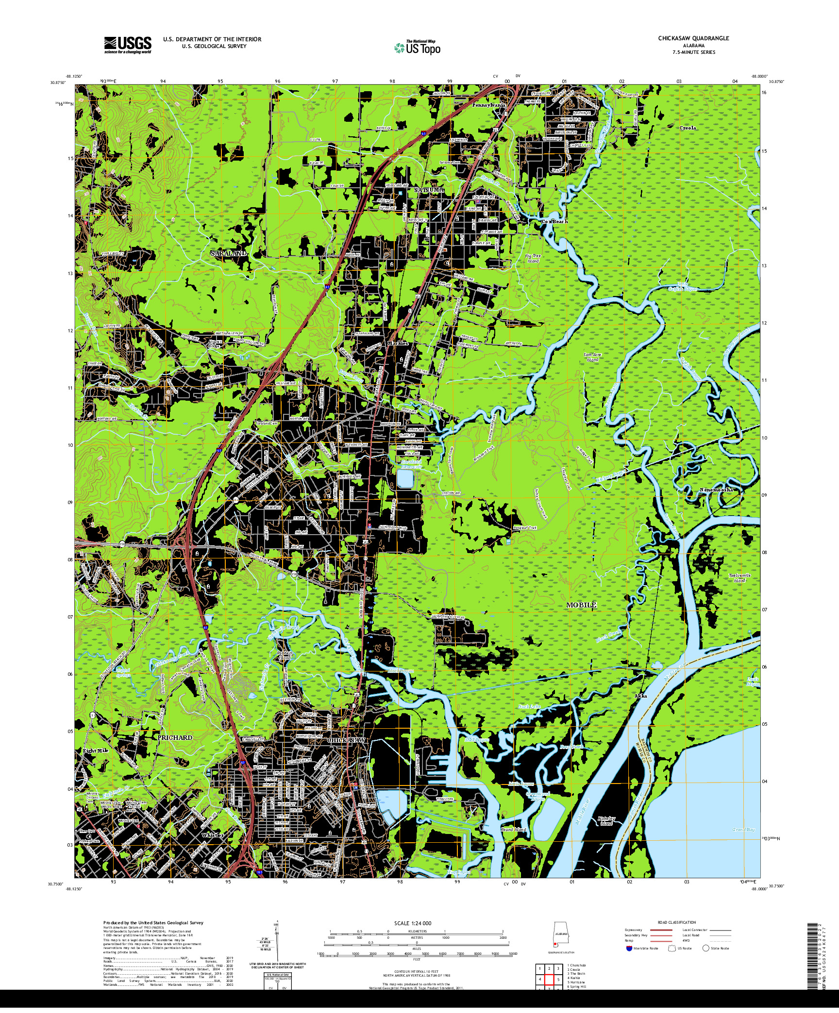 USGS US TOPO 7.5-MINUTE MAP FOR CHICKASAW, AL 2020