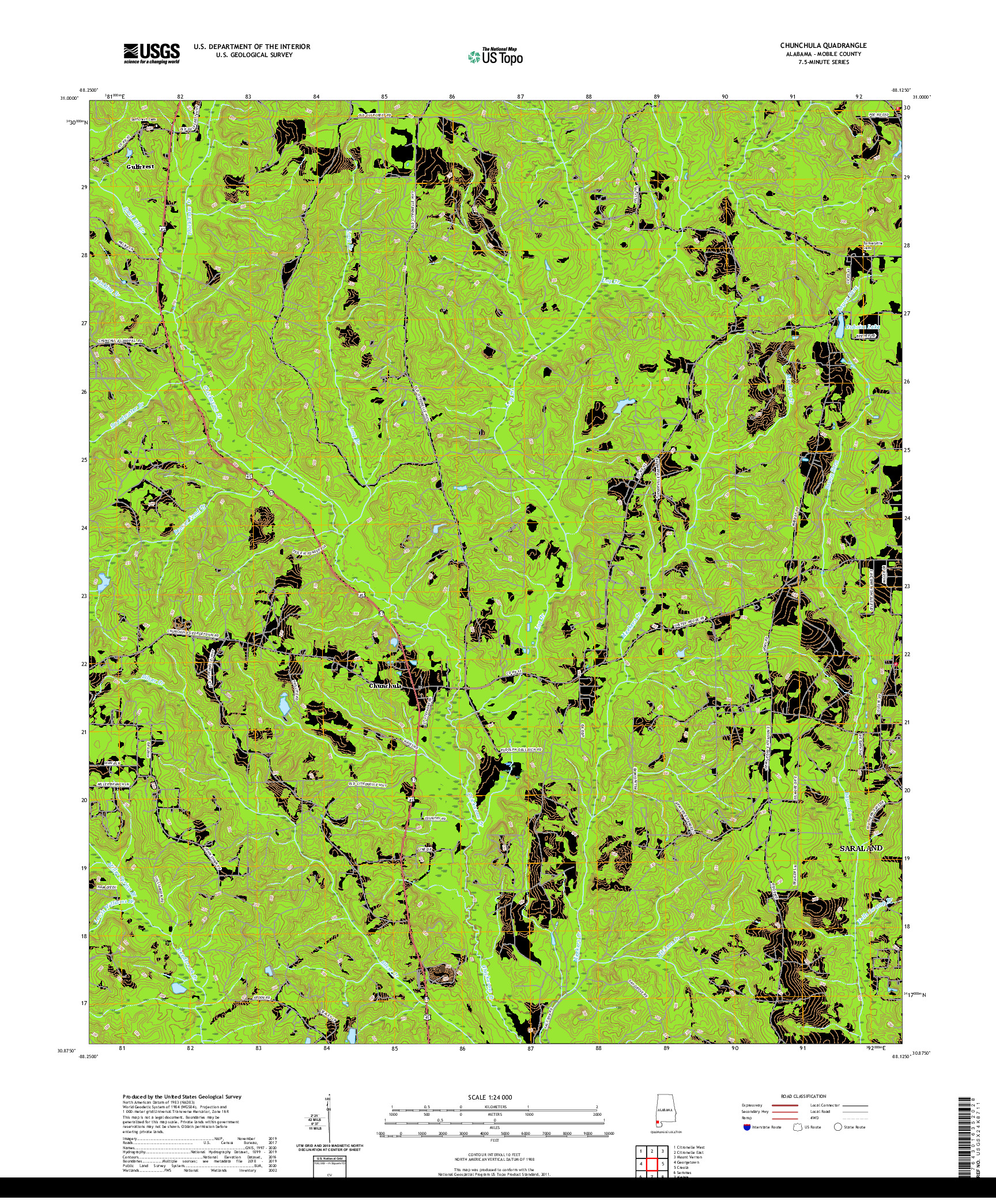 USGS US TOPO 7.5-MINUTE MAP FOR CHUNCHULA, AL 2020