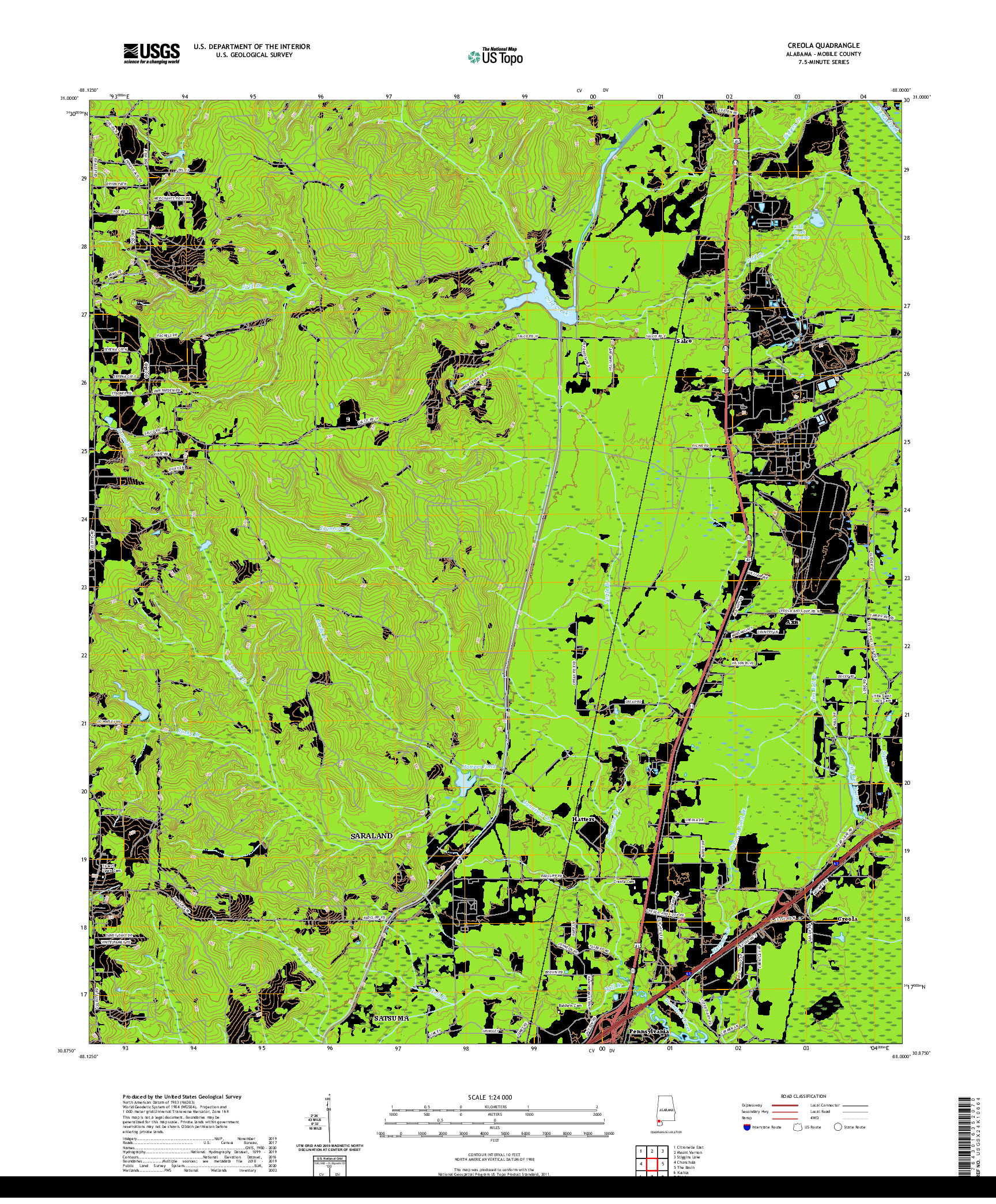 USGS US TOPO 7.5-MINUTE MAP FOR CREOLA, AL 2020